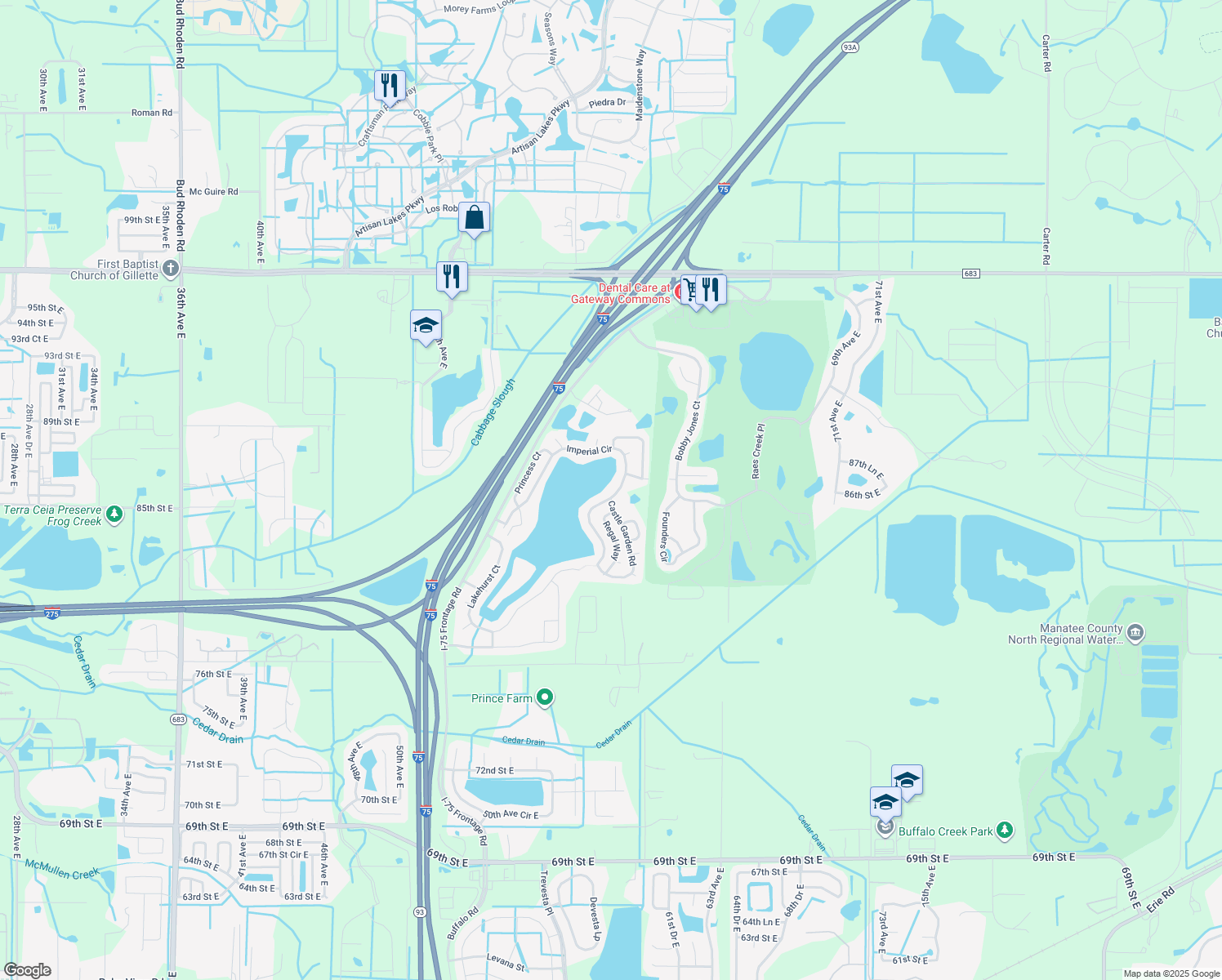 map of restaurants, bars, coffee shops, grocery stores, and more near 8451 Imperial Cir in Palmetto