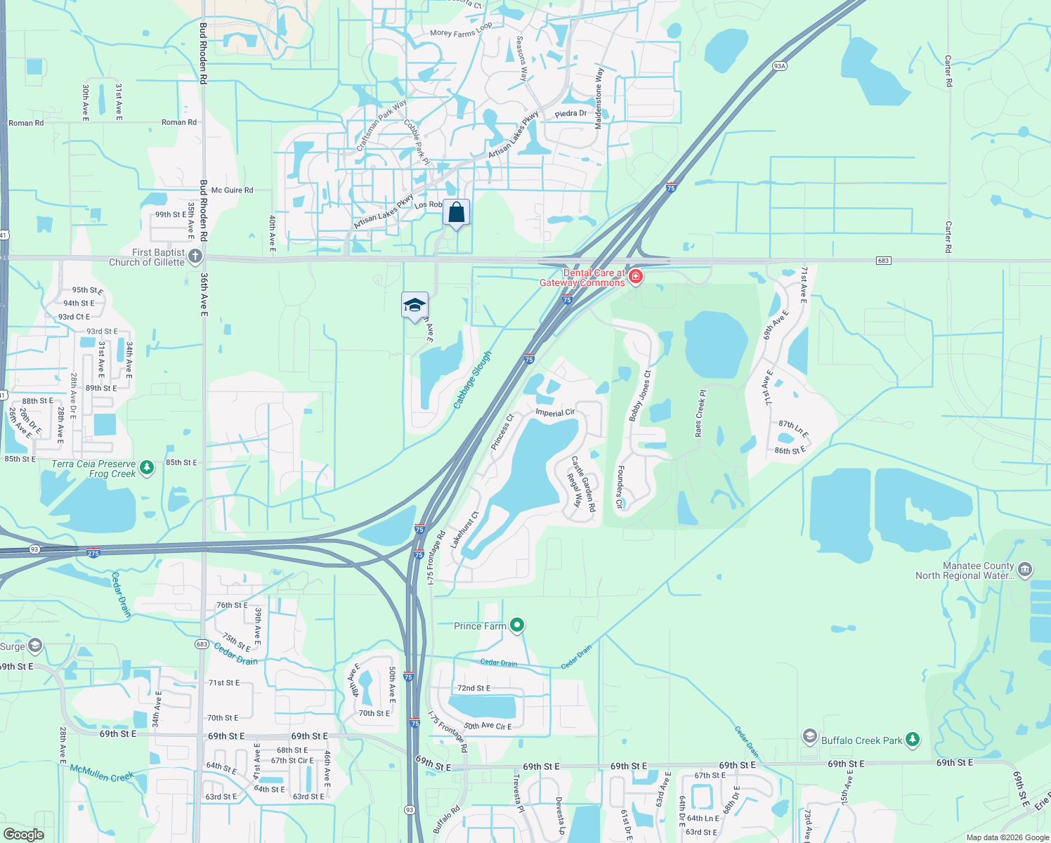 map of restaurants, bars, coffee shops, grocery stores, and more near 8523 Imperial Circle in Palmetto