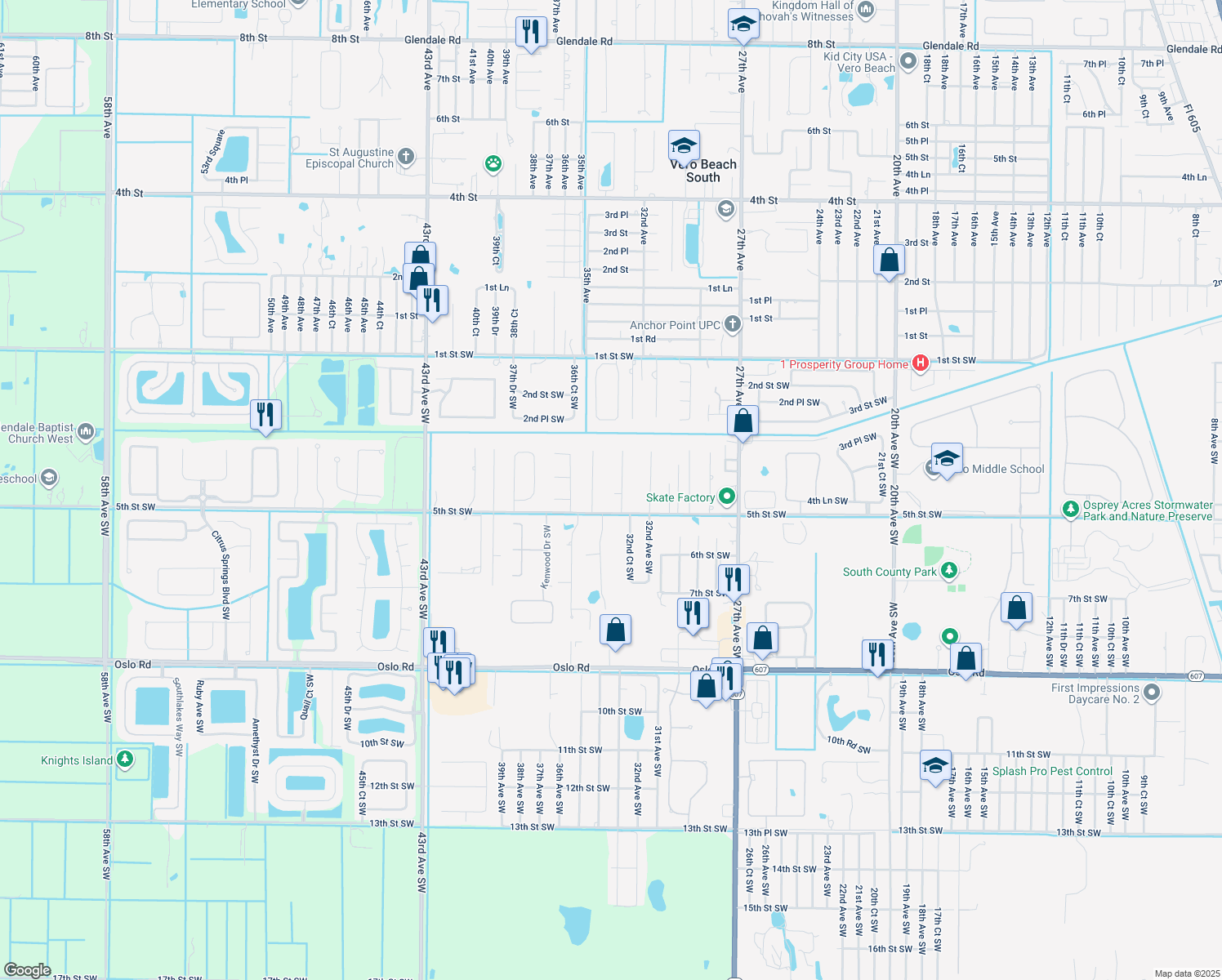 map of restaurants, bars, coffee shops, grocery stores, and more near 445 33rd Avenue Southwest in Vero Beach