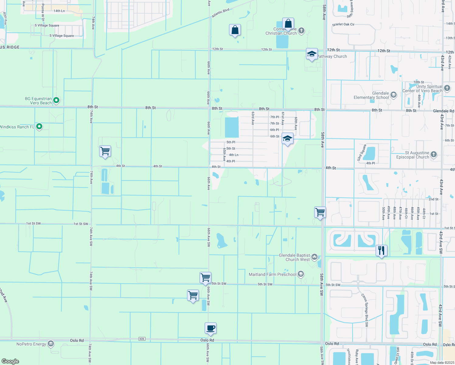 map of restaurants, bars, coffee shops, grocery stores, and more near 6465 4th Street in Vero Beach