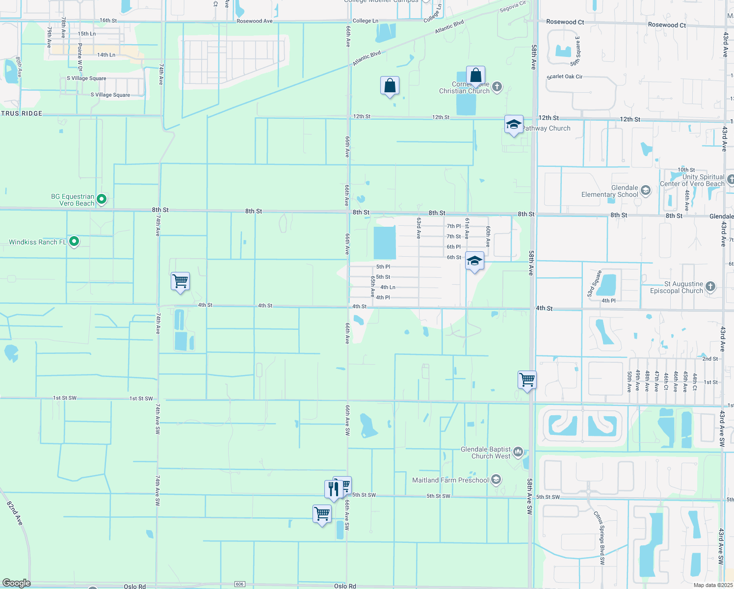 map of restaurants, bars, coffee shops, grocery stores, and more near 425 65th Avenue in Vero Beach