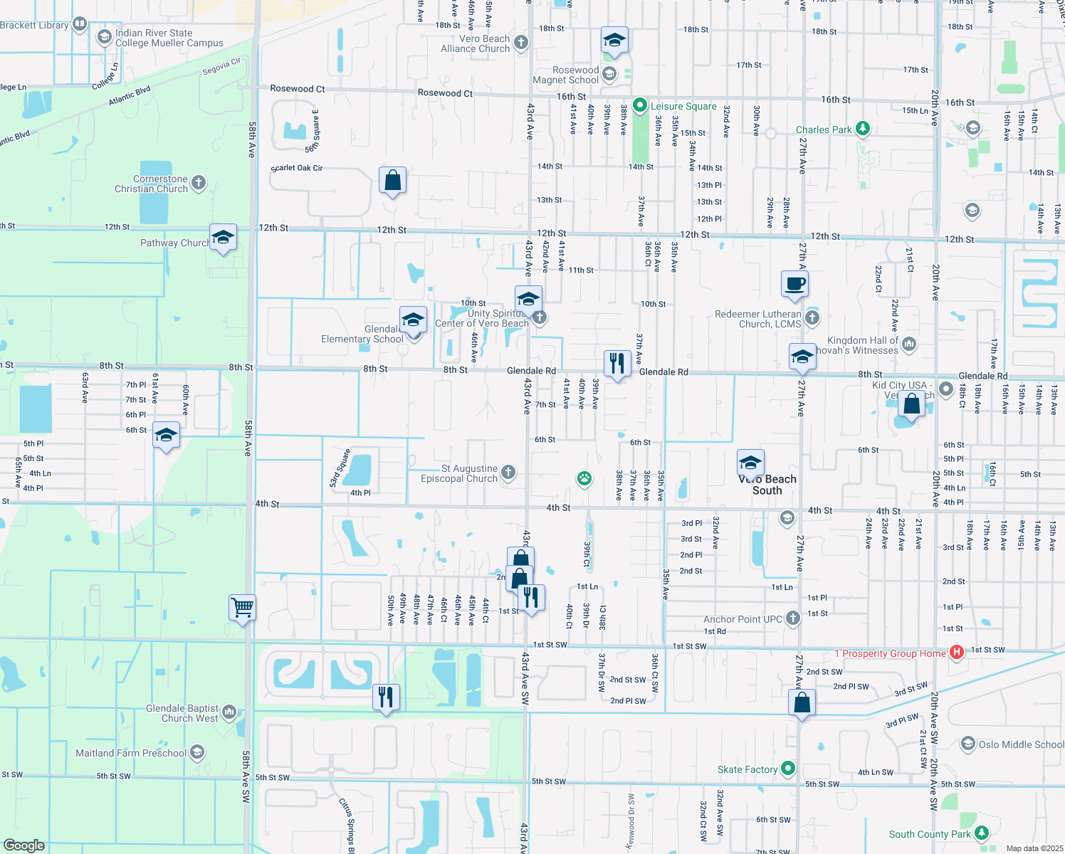 map of restaurants, bars, coffee shops, grocery stores, and more near 625 42nd Court in Vero Beach