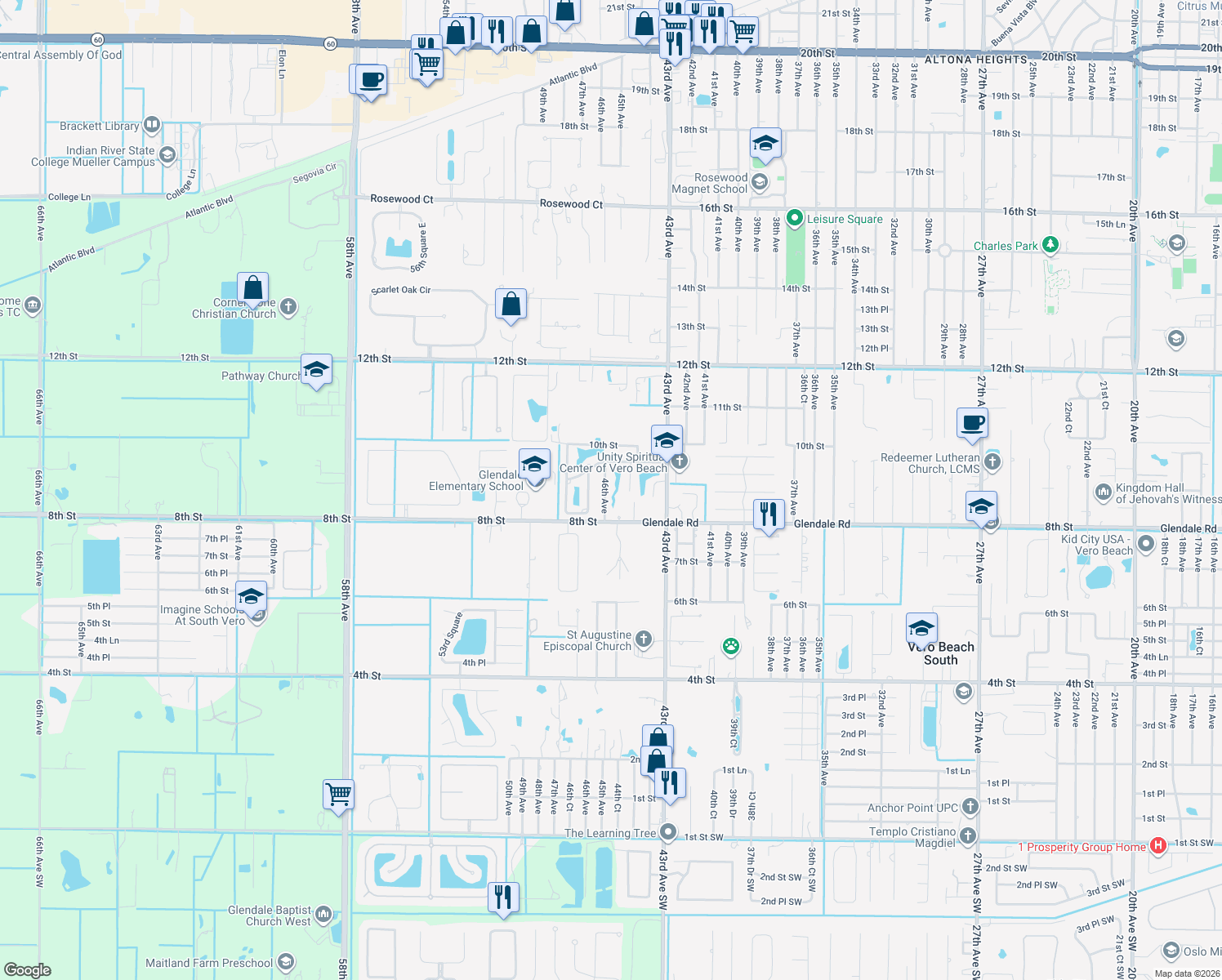 map of restaurants, bars, coffee shops, grocery stores, and more near 910 46th Avenue in Vero Beach