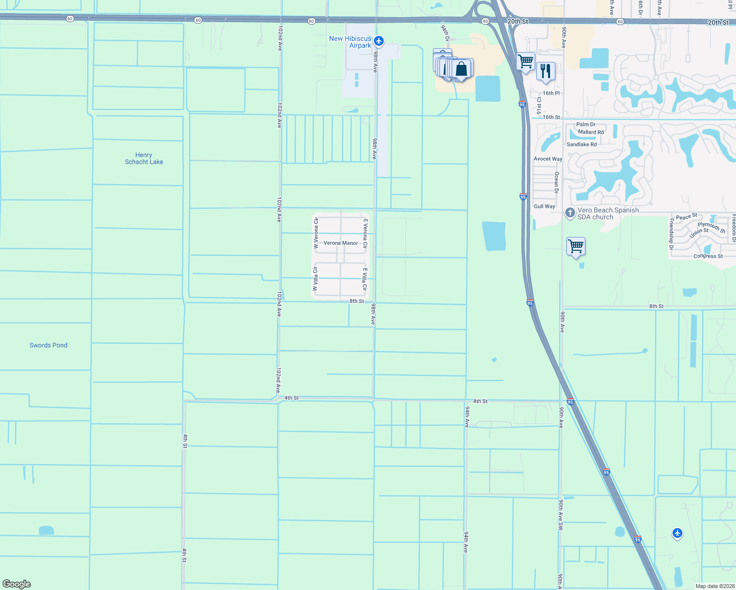 map of restaurants, bars, coffee shops, grocery stores, and more near 9933 East Villa Circle in Vero Beach