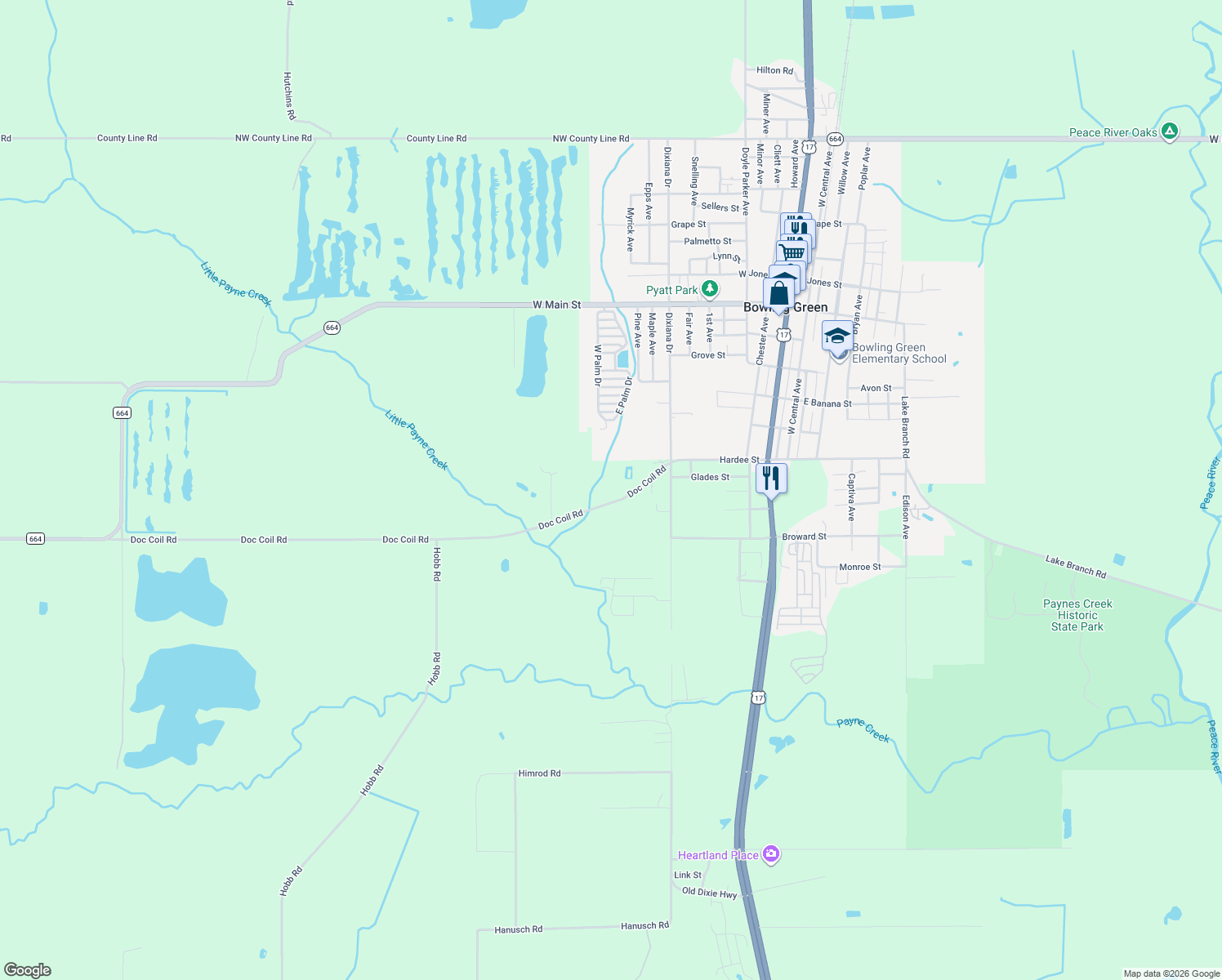 map of restaurants, bars, coffee shops, grocery stores, and more near 894 Doc Coil Road in Bowling Green