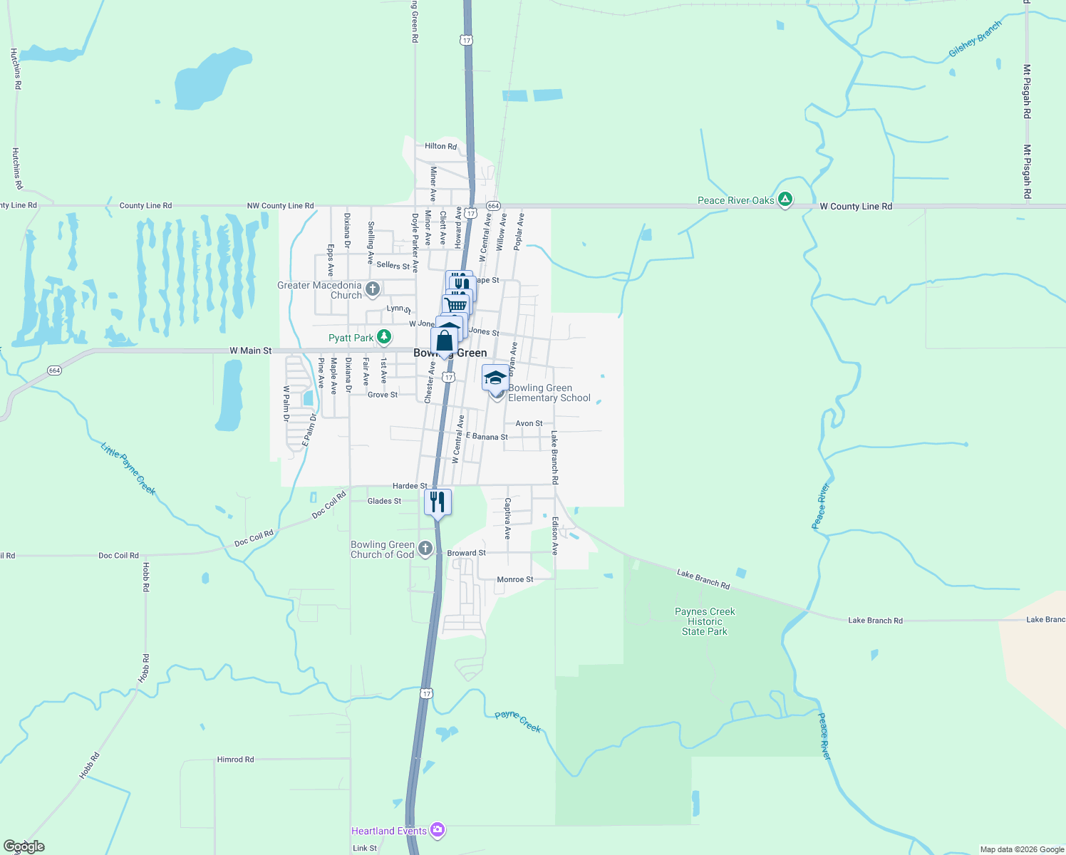 map of restaurants, bars, coffee shops, grocery stores, and more near 512 Avon Street in Bowling Green