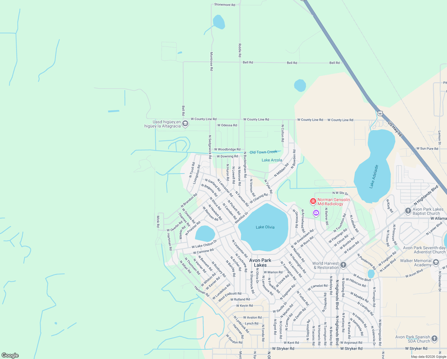 map of restaurants, bars, coffee shops, grocery stores, and more near 2849 North Nepera Road in Avon Park