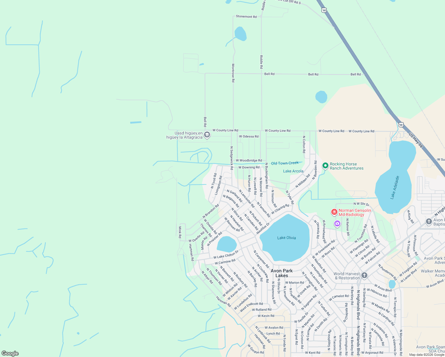 map of restaurants, bars, coffee shops, grocery stores, and more near 2942 North Lancaster Road in Avon Park