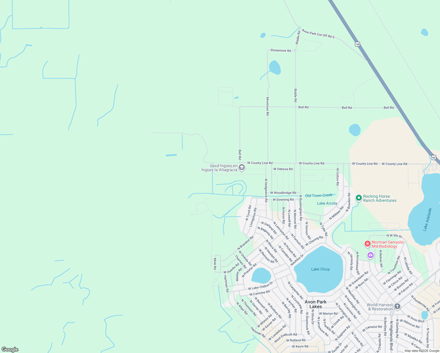 map of restaurants, bars, coffee shops, grocery stores, and more near 3435 West Chelsea Road in Avon Park