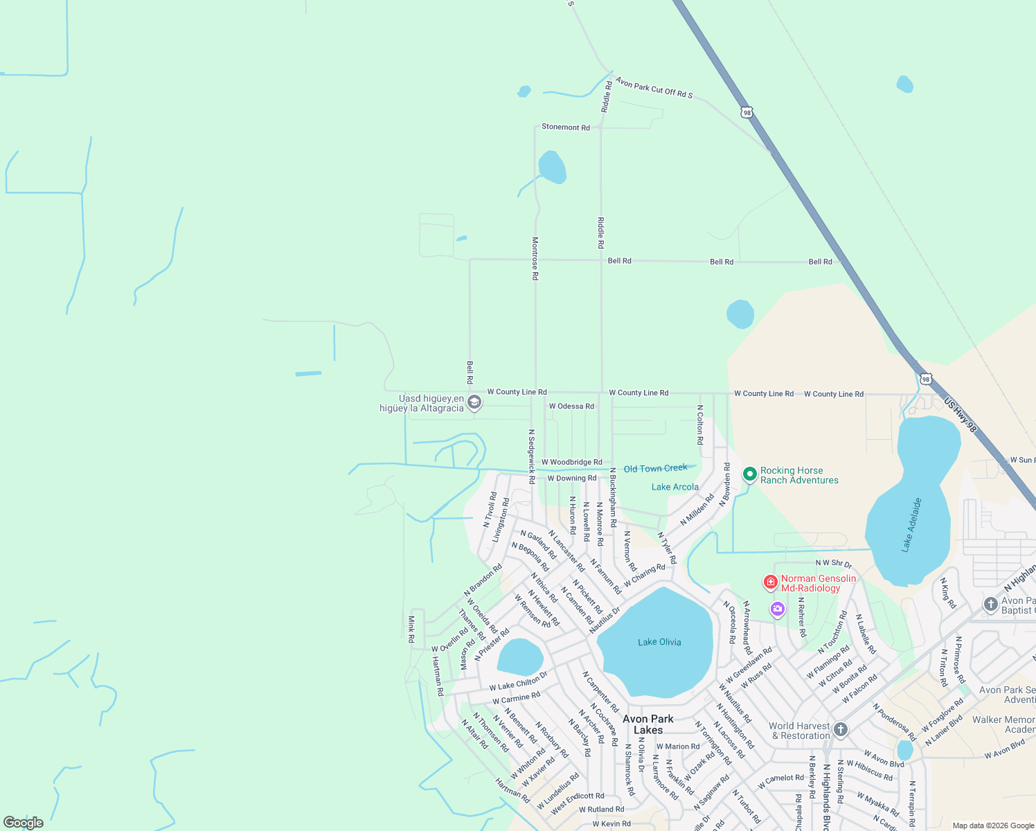 map of restaurants, bars, coffee shops, grocery stores, and more near 3122 West Chelsea Road in Avon Park