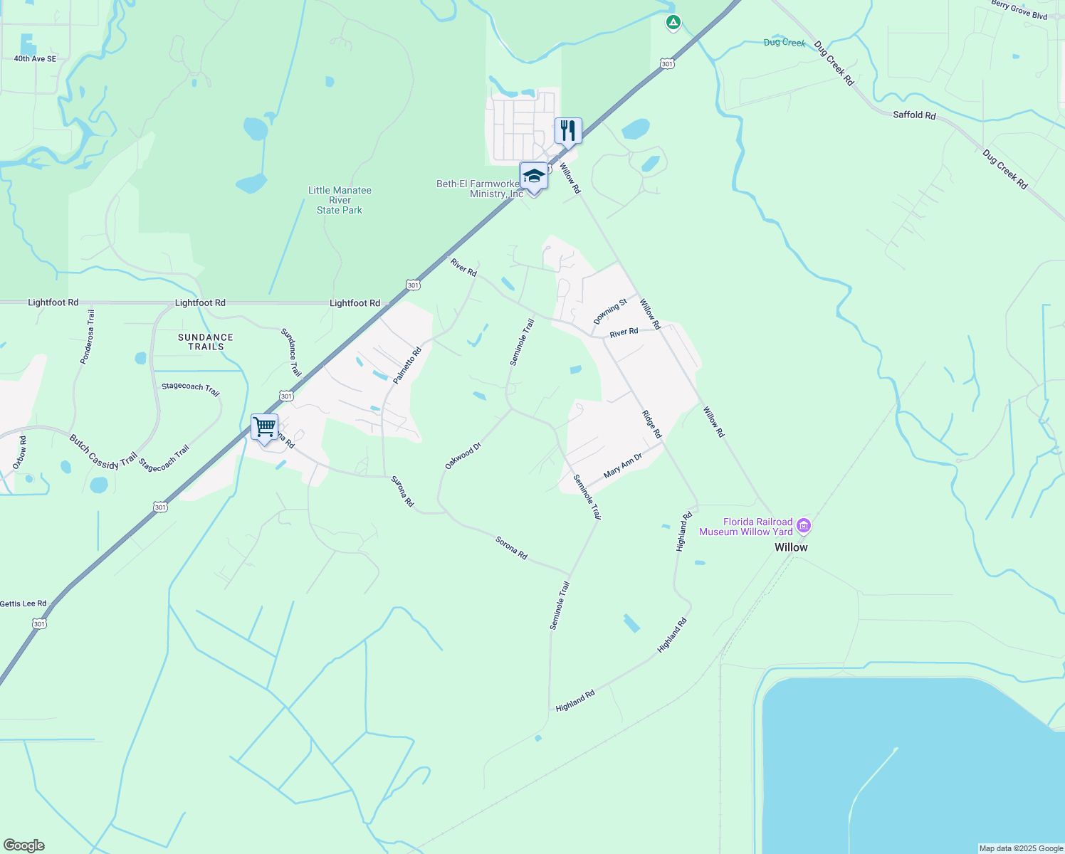 map of restaurants, bars, coffee shops, grocery stores, and more near 3535 Seminole Trail in Wimauma