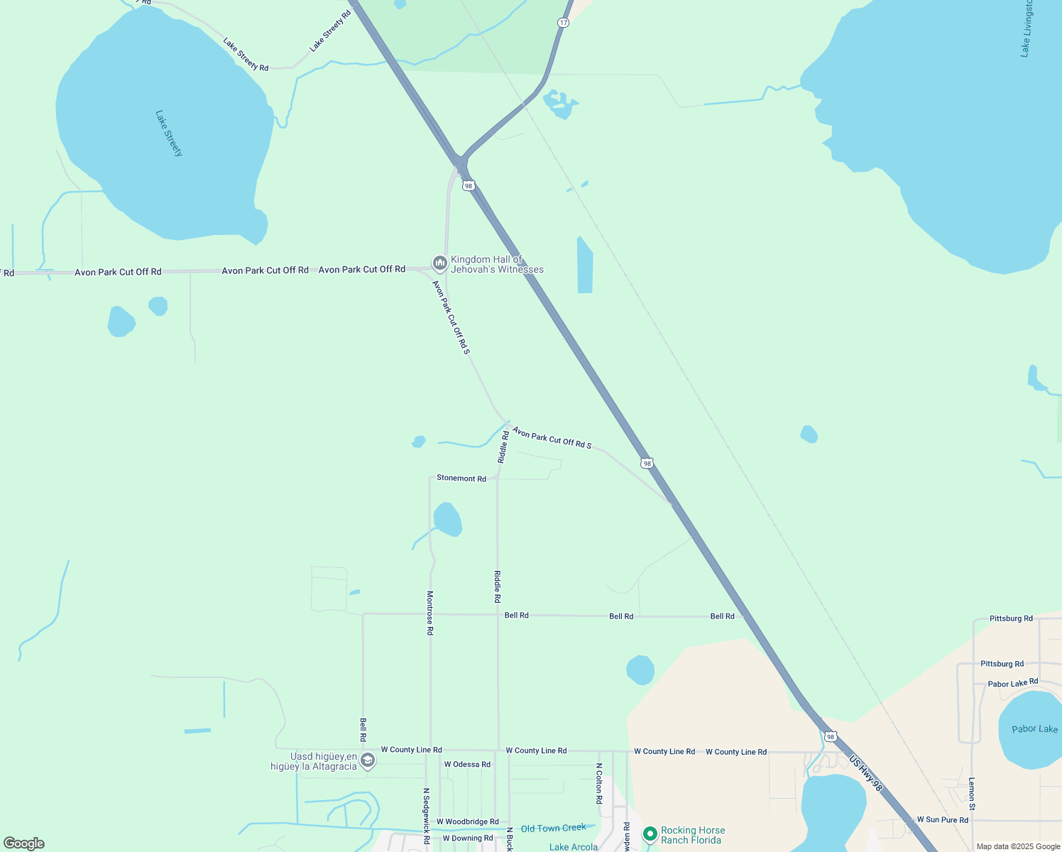 map of restaurants, bars, coffee shops, grocery stores, and more near 4460 Old Avon Park Road in Frostproof