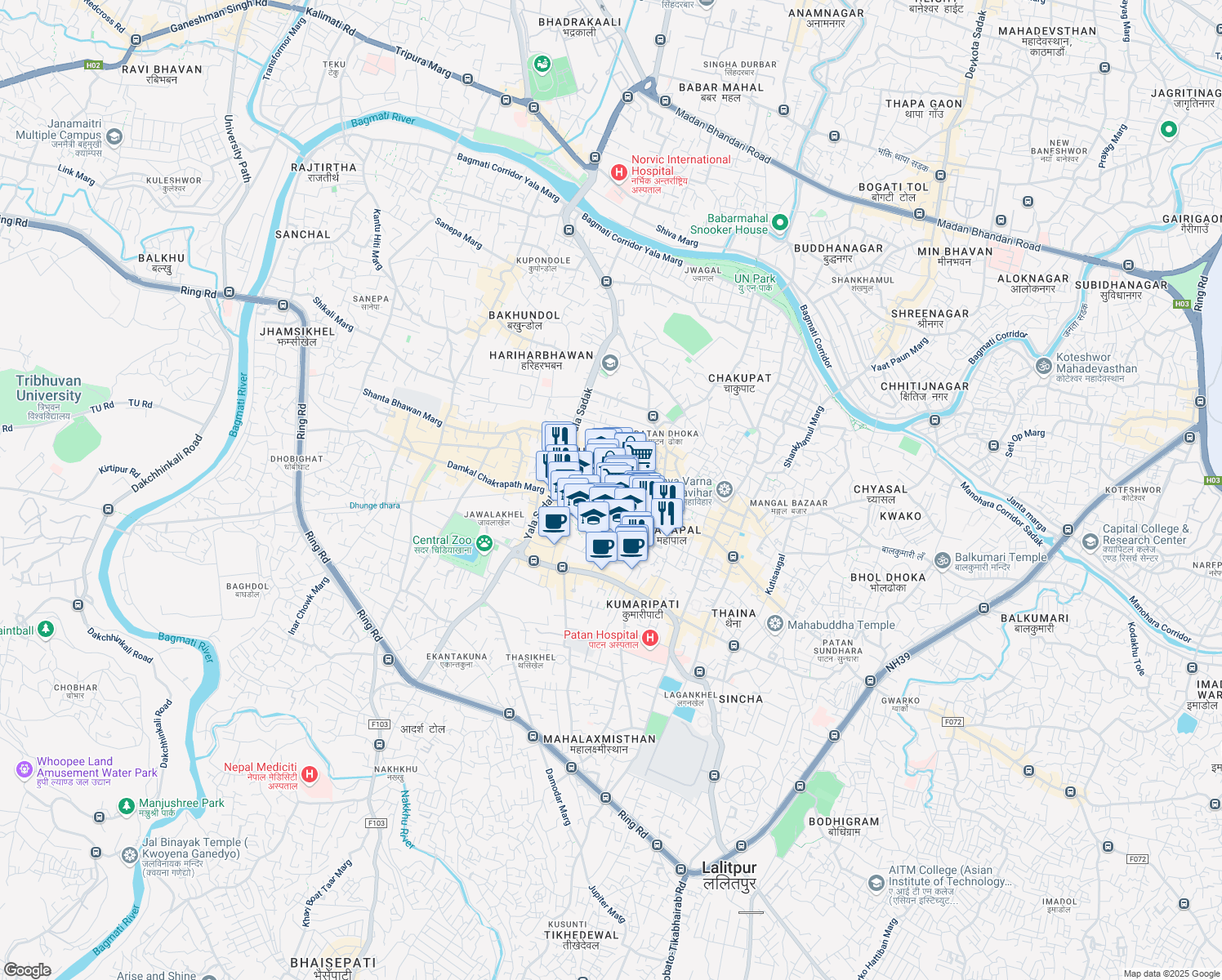 map of restaurants, bars, coffee shops, grocery stores, and more near  in Lalitpur
