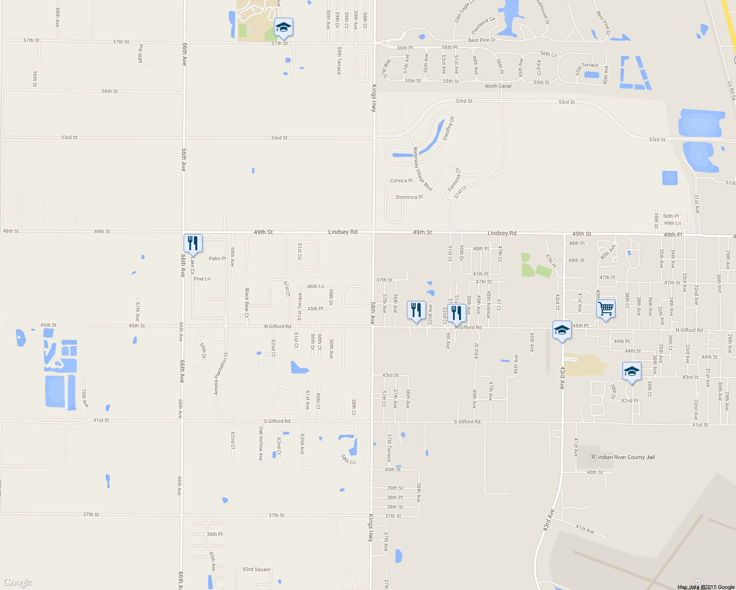map of restaurants, bars, coffee shops, grocery stores, and more near 4655 Paladin Circle in Vero Beach