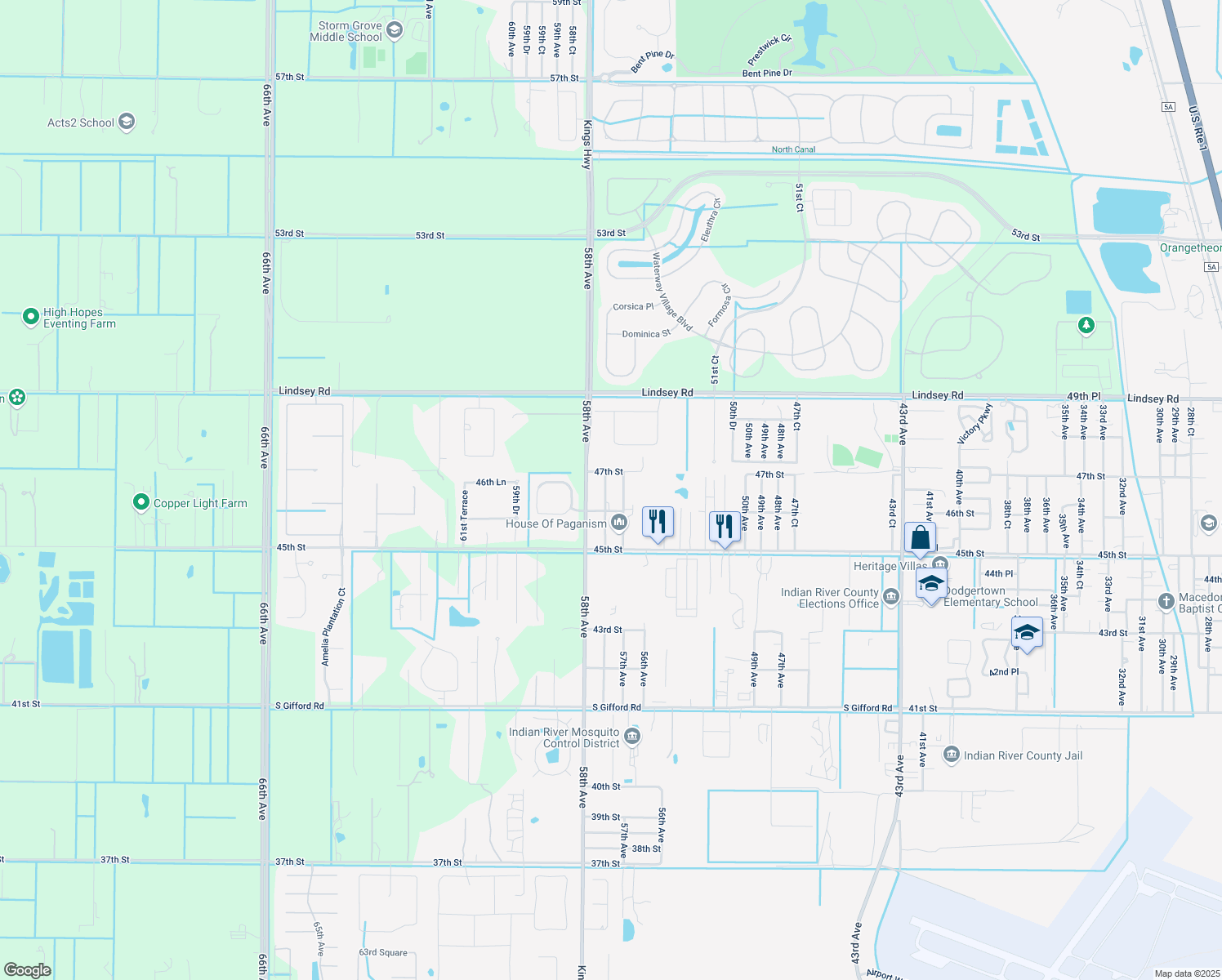 map of restaurants, bars, coffee shops, grocery stores, and more near 4670 57th Avenue in Vero Beach