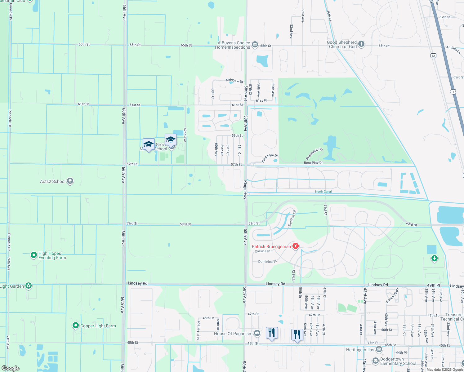 map of restaurants, bars, coffee shops, grocery stores, and more near 5877 Pine Ridge Circle in Vero Beach