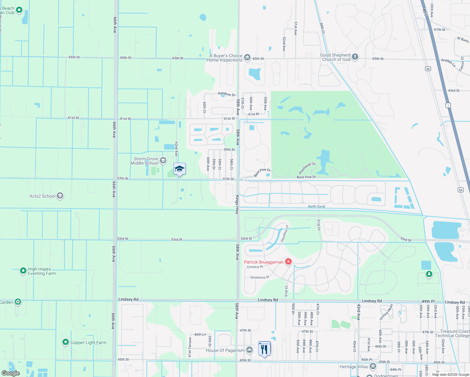 map of restaurants, bars, coffee shops, grocery stores, and more near 5825 Pine Ridge Circle in Vero Beach