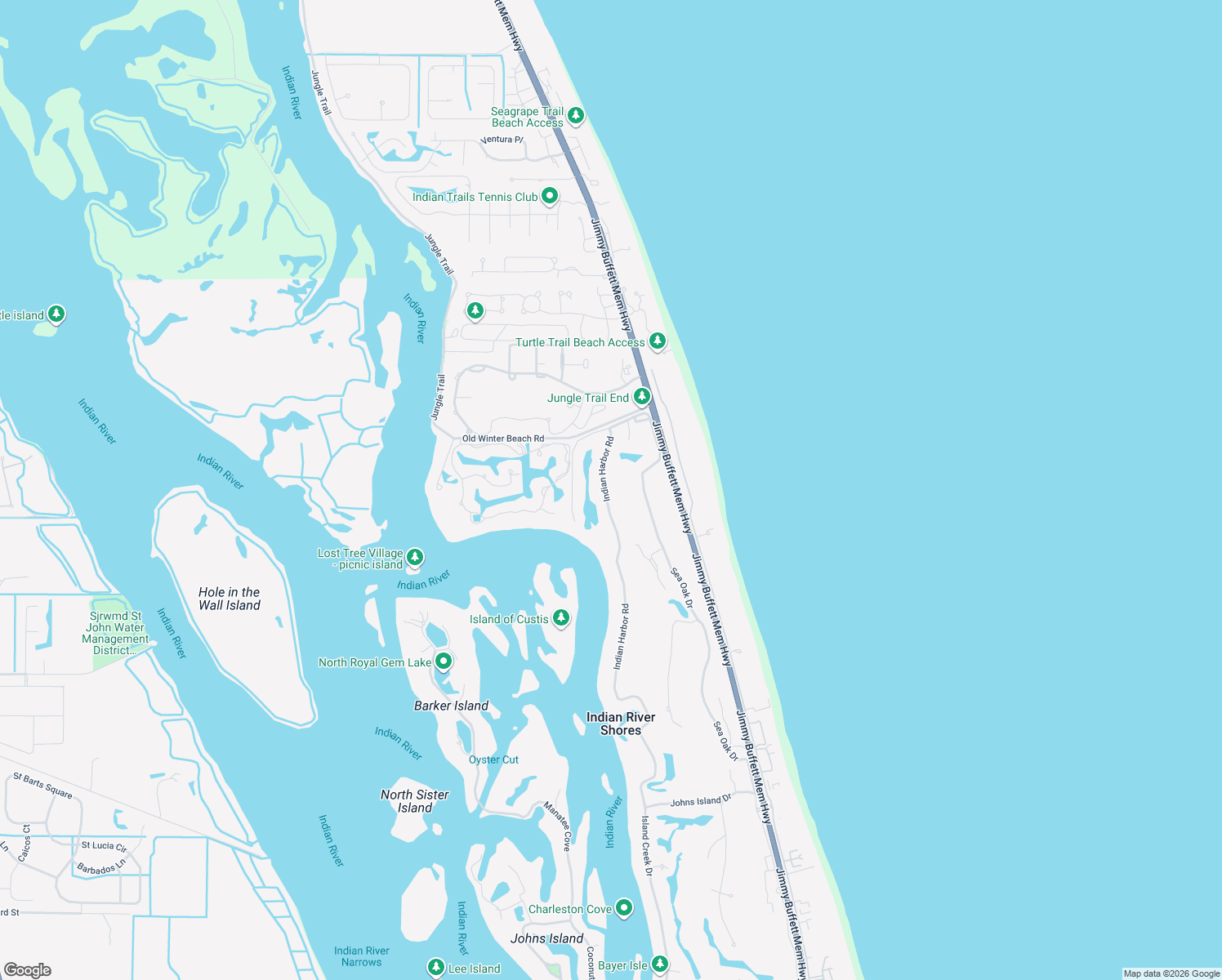 map of restaurants, bars, coffee shops, grocery stores, and more near 580 Indian Harbor Road in Indian River Shores