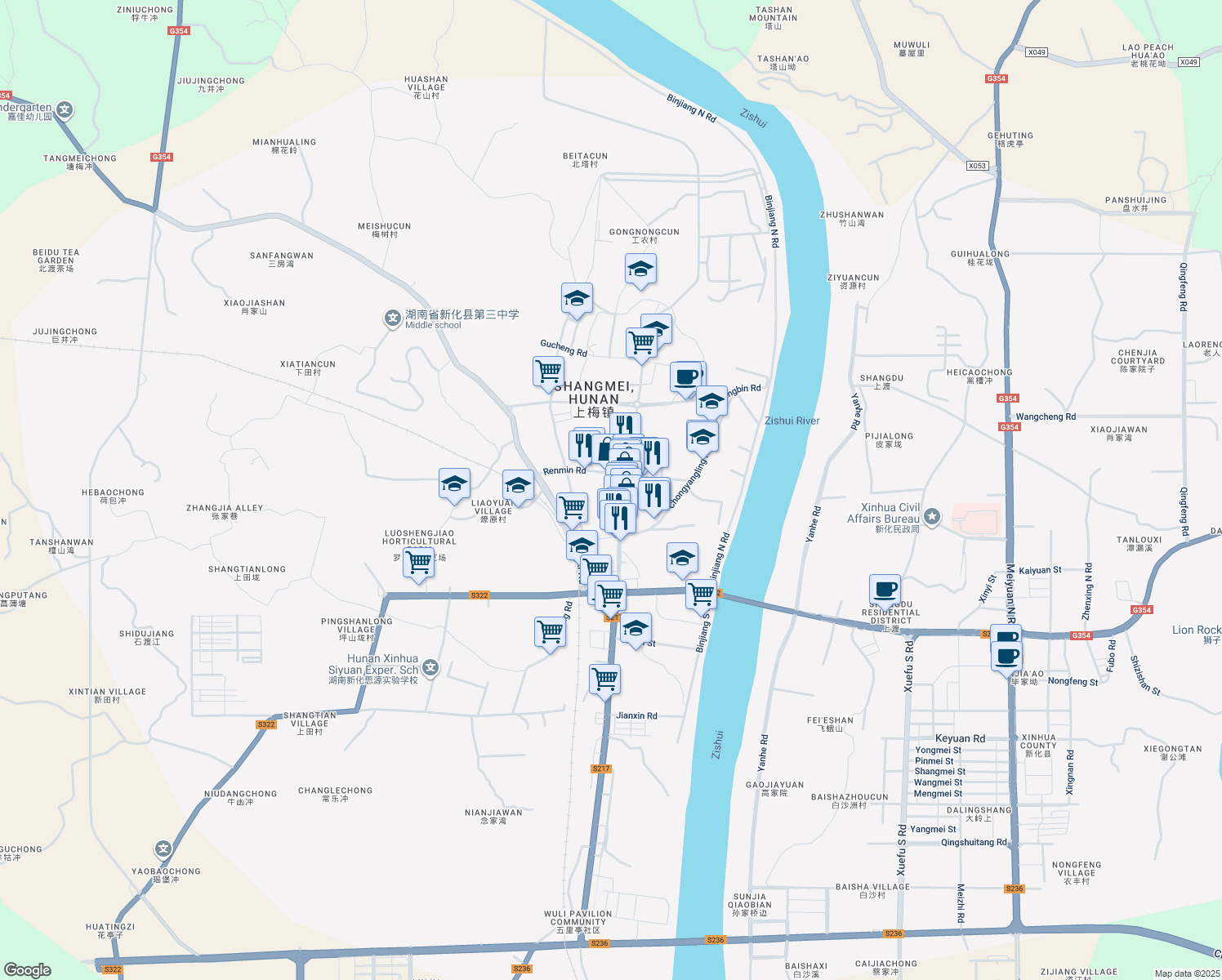 map of restaurants, bars, coffee shops, grocery stores, and more near in Loudi