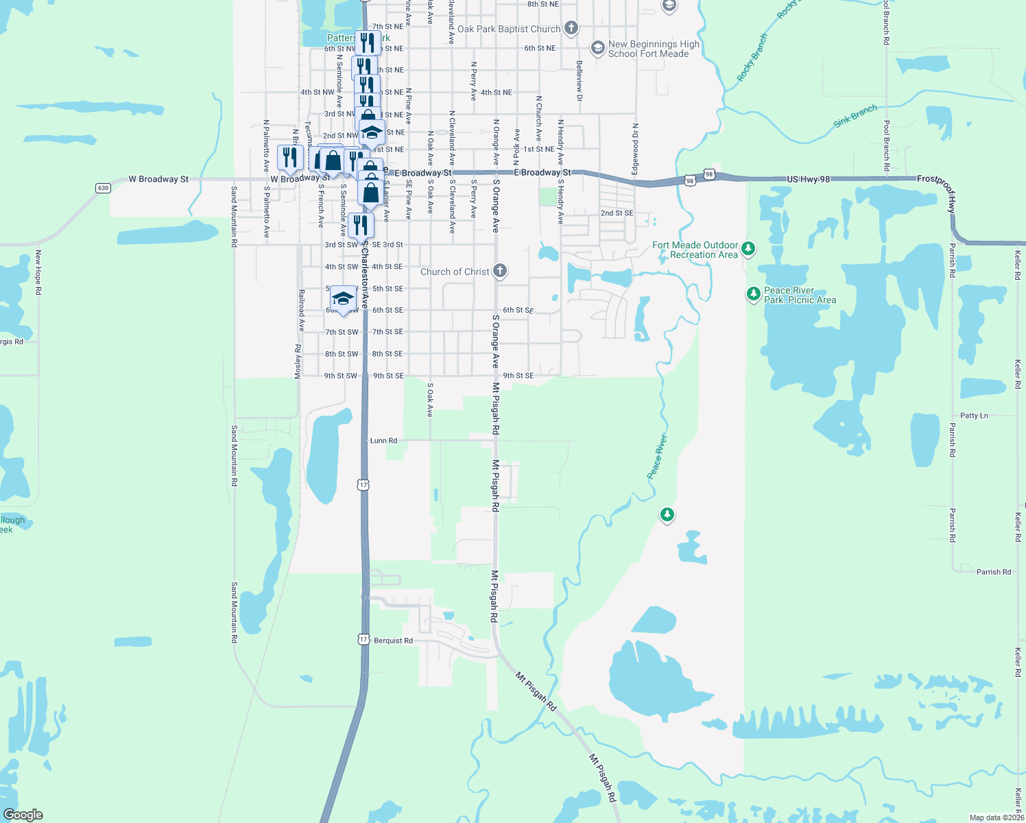 map of restaurants, bars, coffee shops, grocery stores, and more near 1005 Mount Pisgah Road in Fort Meade
