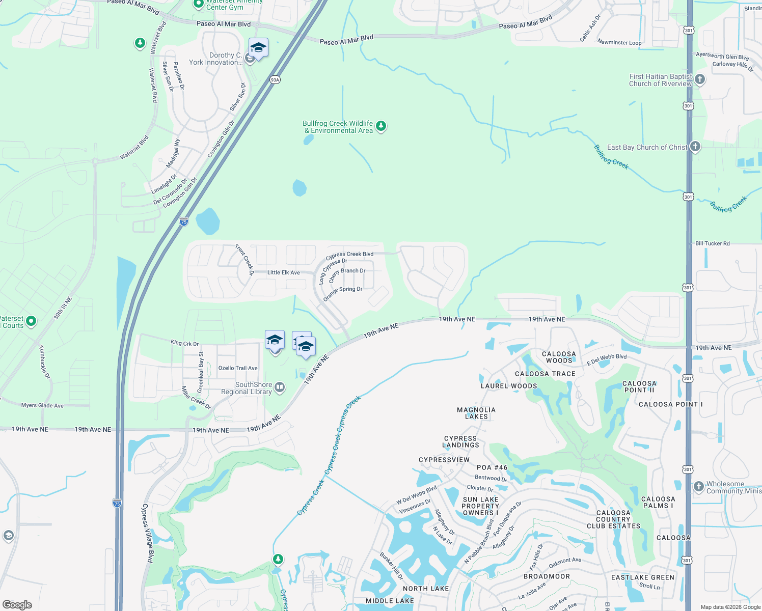 map of restaurants, bars, coffee shops, grocery stores, and more near 8435 Hunters Fork Loop in Ruskin