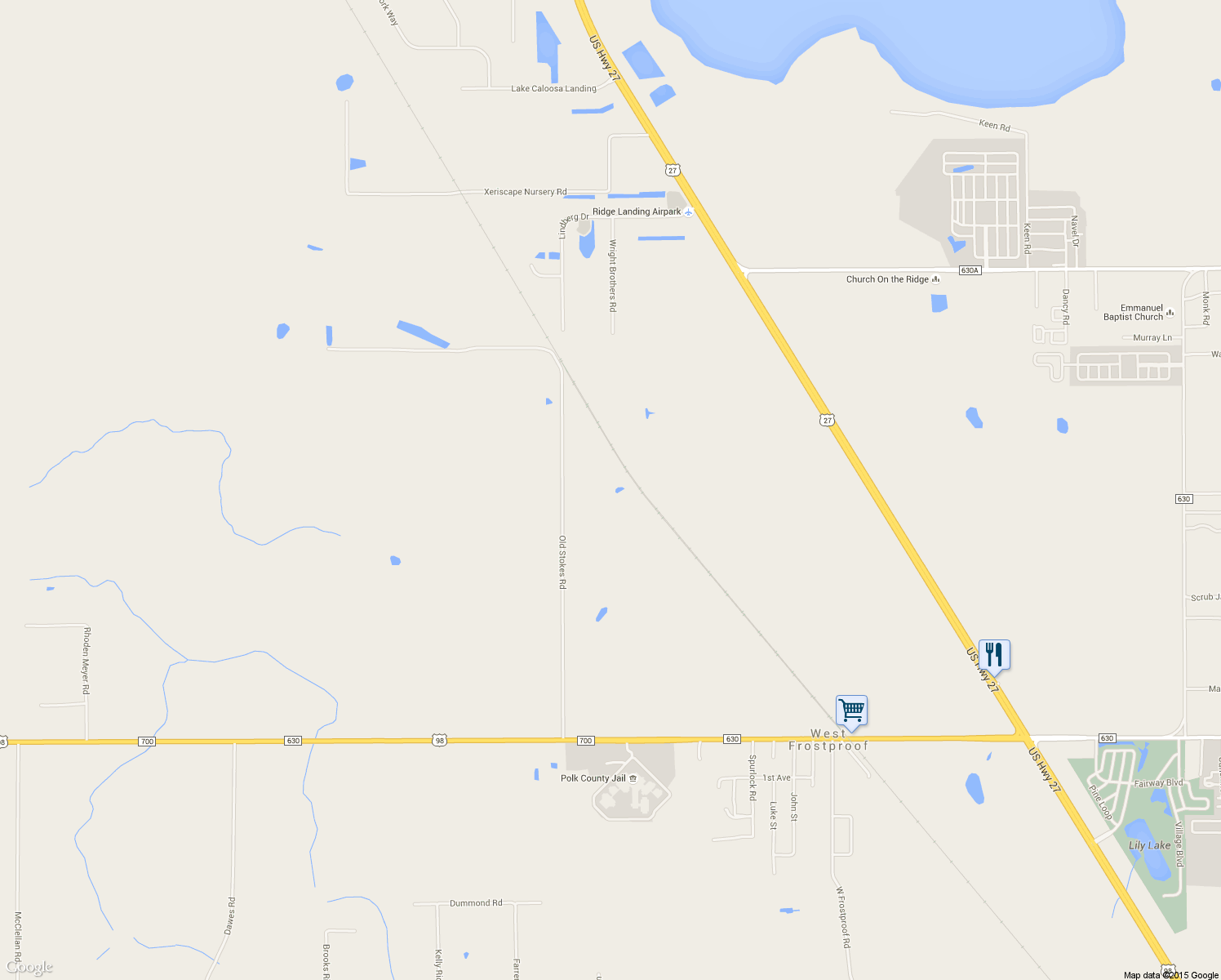 map of restaurants, bars, coffee shops, grocery stores, and more near 1300 Old Stokes Road in Frostproof