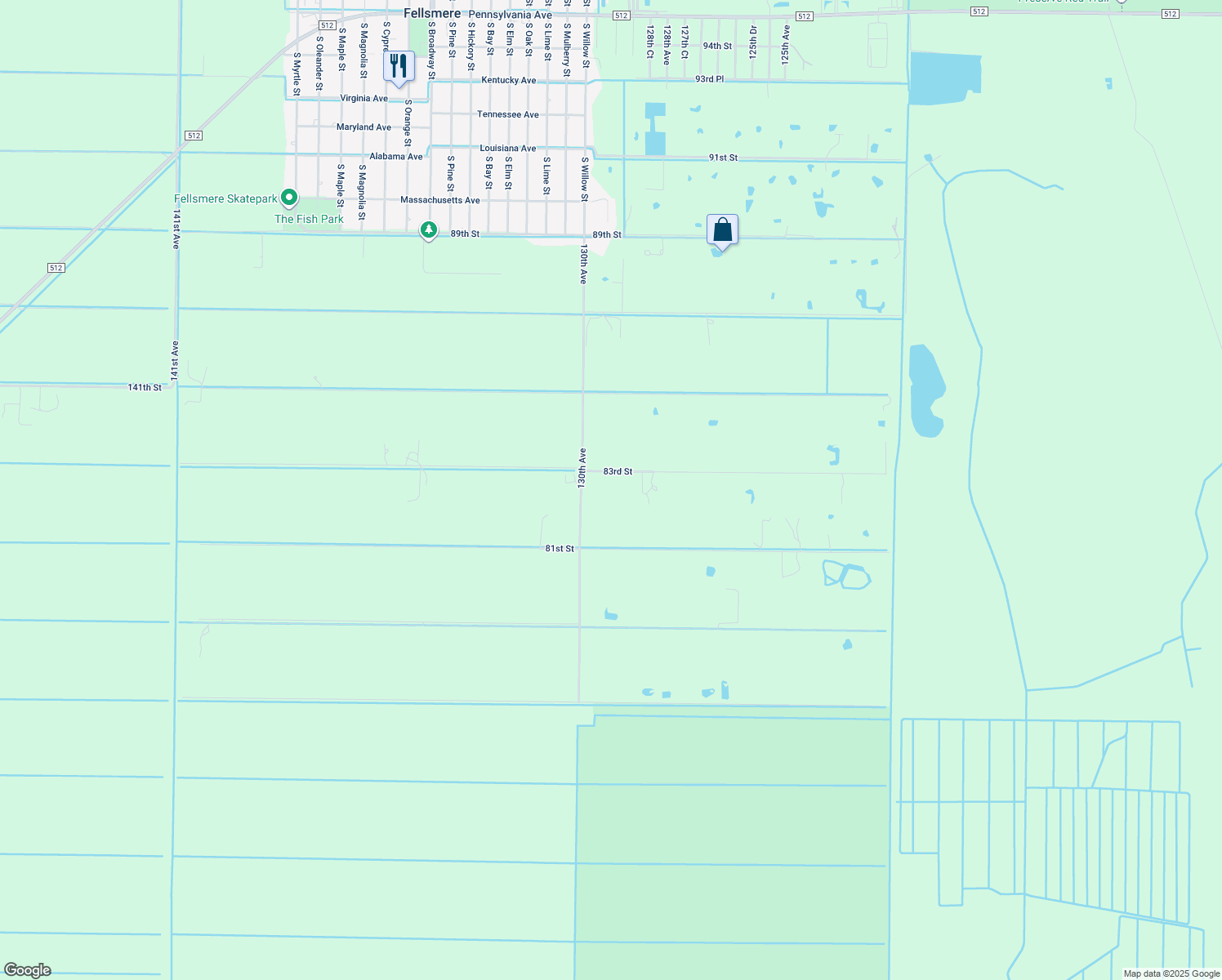 map of restaurants, bars, coffee shops, grocery stores, and more near 12925 83rd Street in Fellsmere