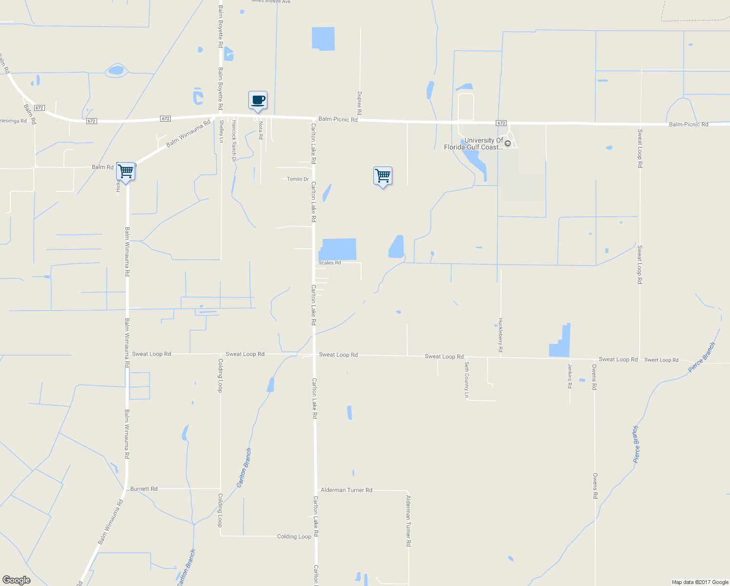 map of restaurants, bars, coffee shops, grocery stores, and more near 14010 Scales Road in Wimauma
