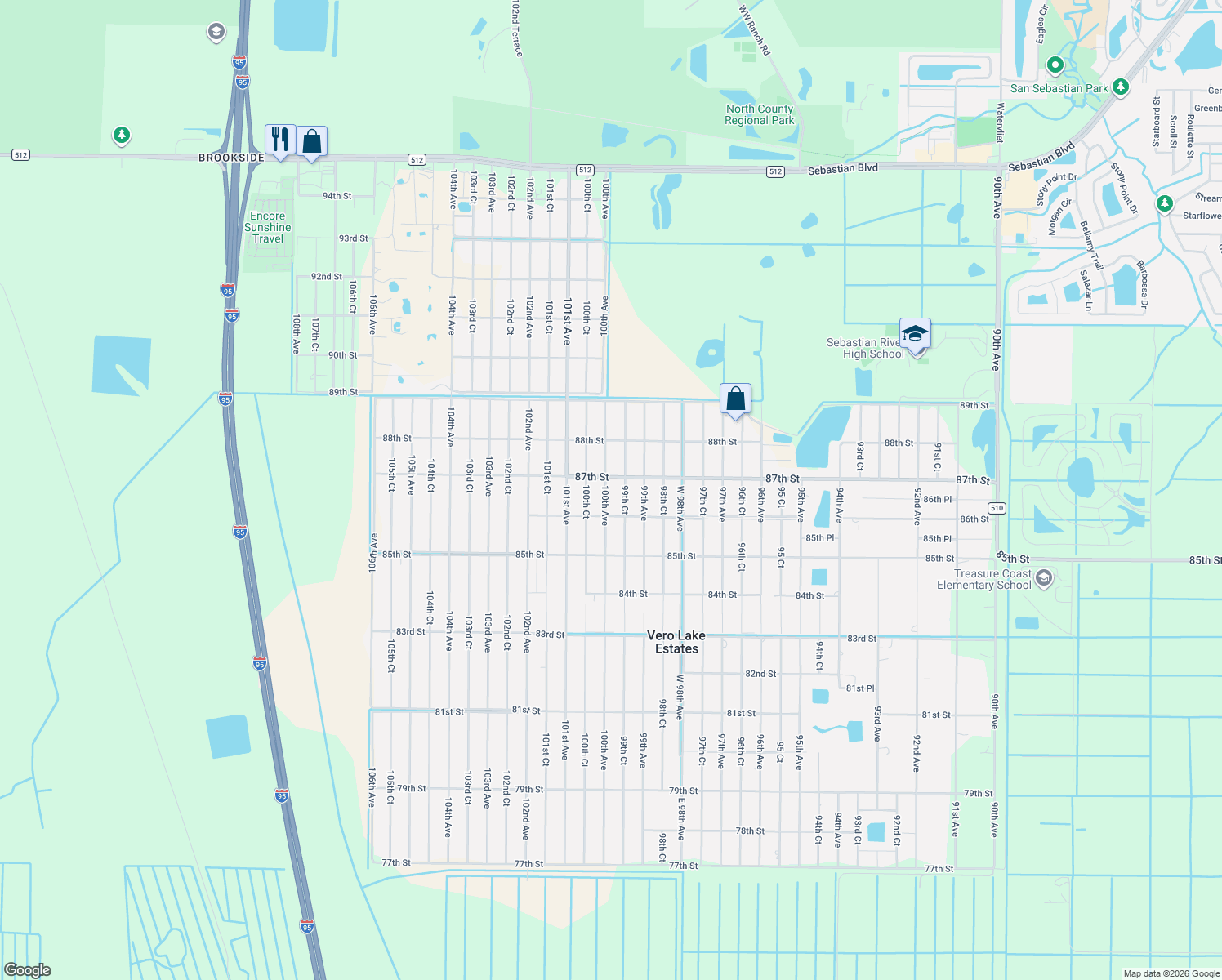 map of restaurants, bars, coffee shops, grocery stores, and more near 8666 100th Avenue in Vero Beach