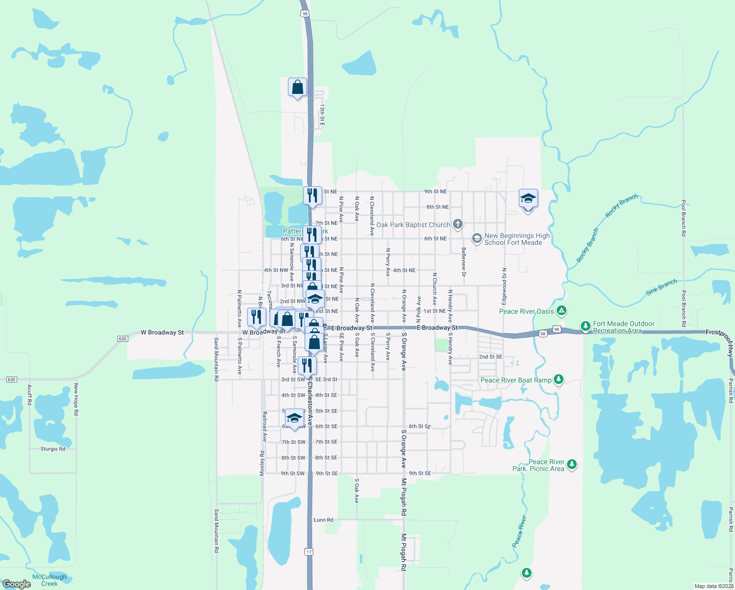 map of restaurants, bars, coffee shops, grocery stores, and more near 313 2nd Street Northeast in Fort Meade