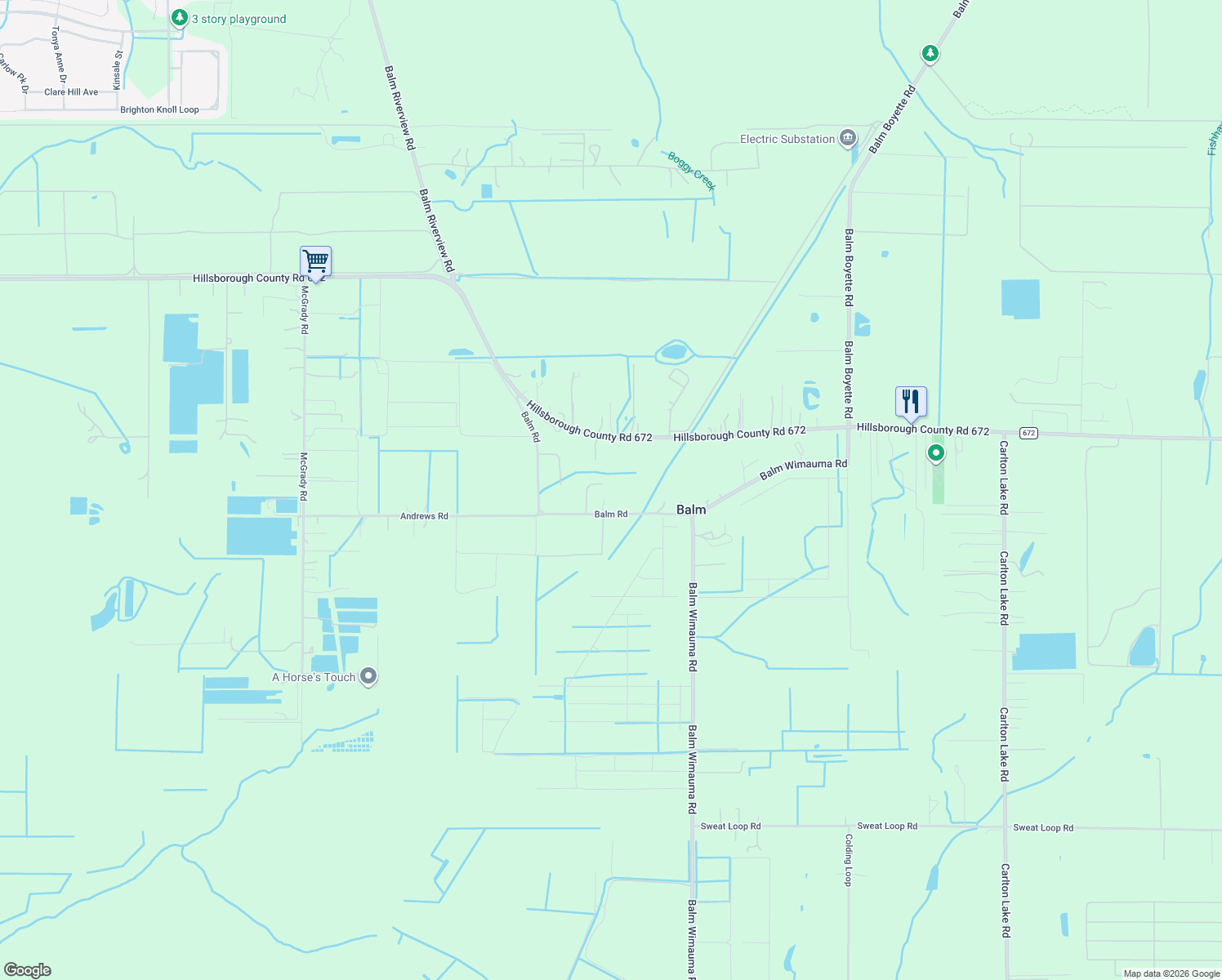 map of restaurants, bars, coffee shops, grocery stores, and more near 14802 Grady Sweat Lane in Wimauma