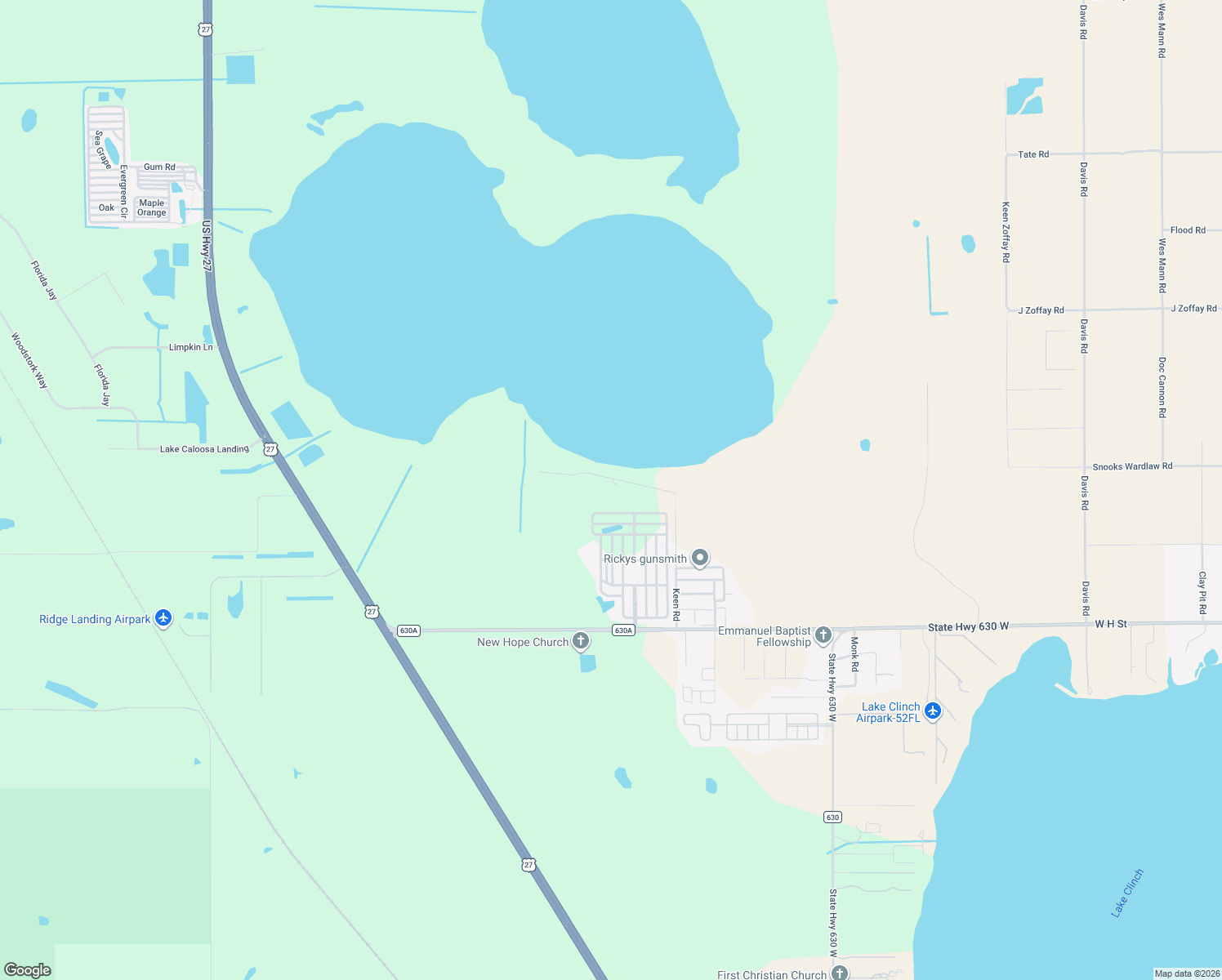 map of restaurants, bars, coffee shops, grocery stores, and more near 701 Keen Road in Frostproof
