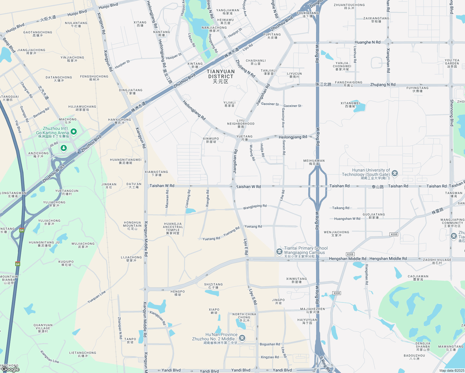 map of restaurants, bars, coffee shops, grocery stores, and more near Tai Shan Xi Lu in Zhu Zhou Shi
