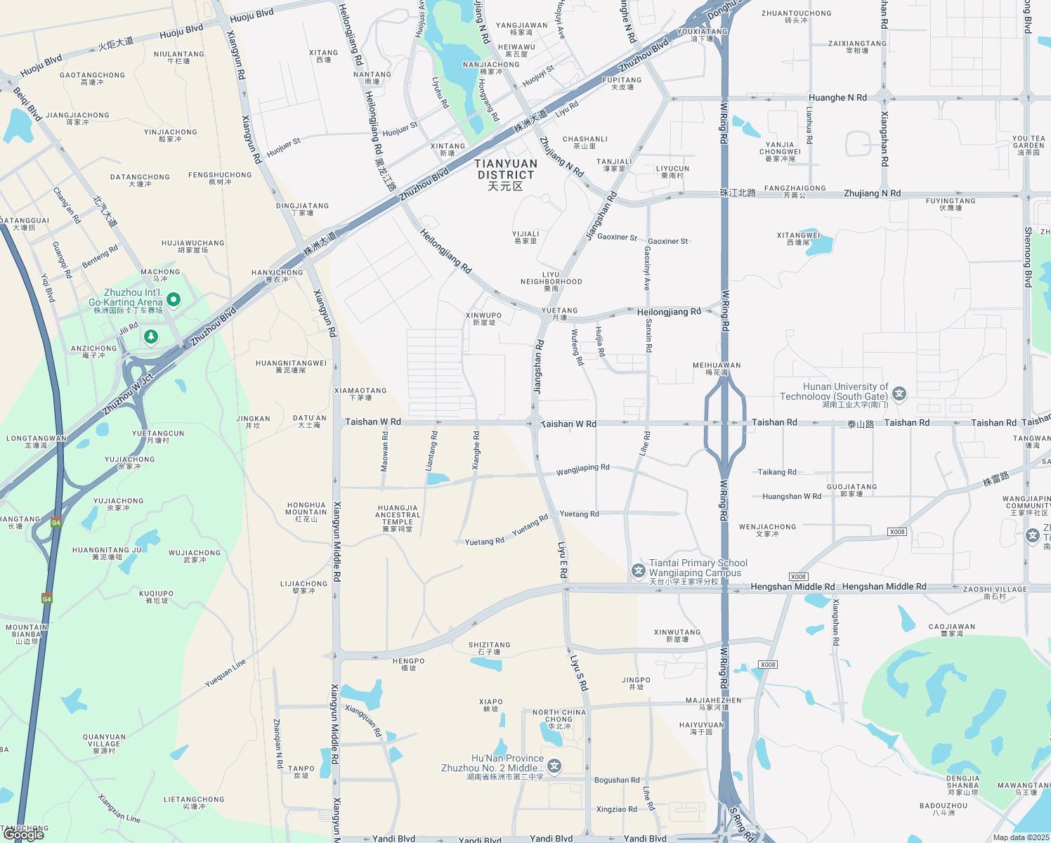 map of restaurants, bars, coffee shops, grocery stores, and more near Tai Shan Xi Lu in Zhu Zhou Shi