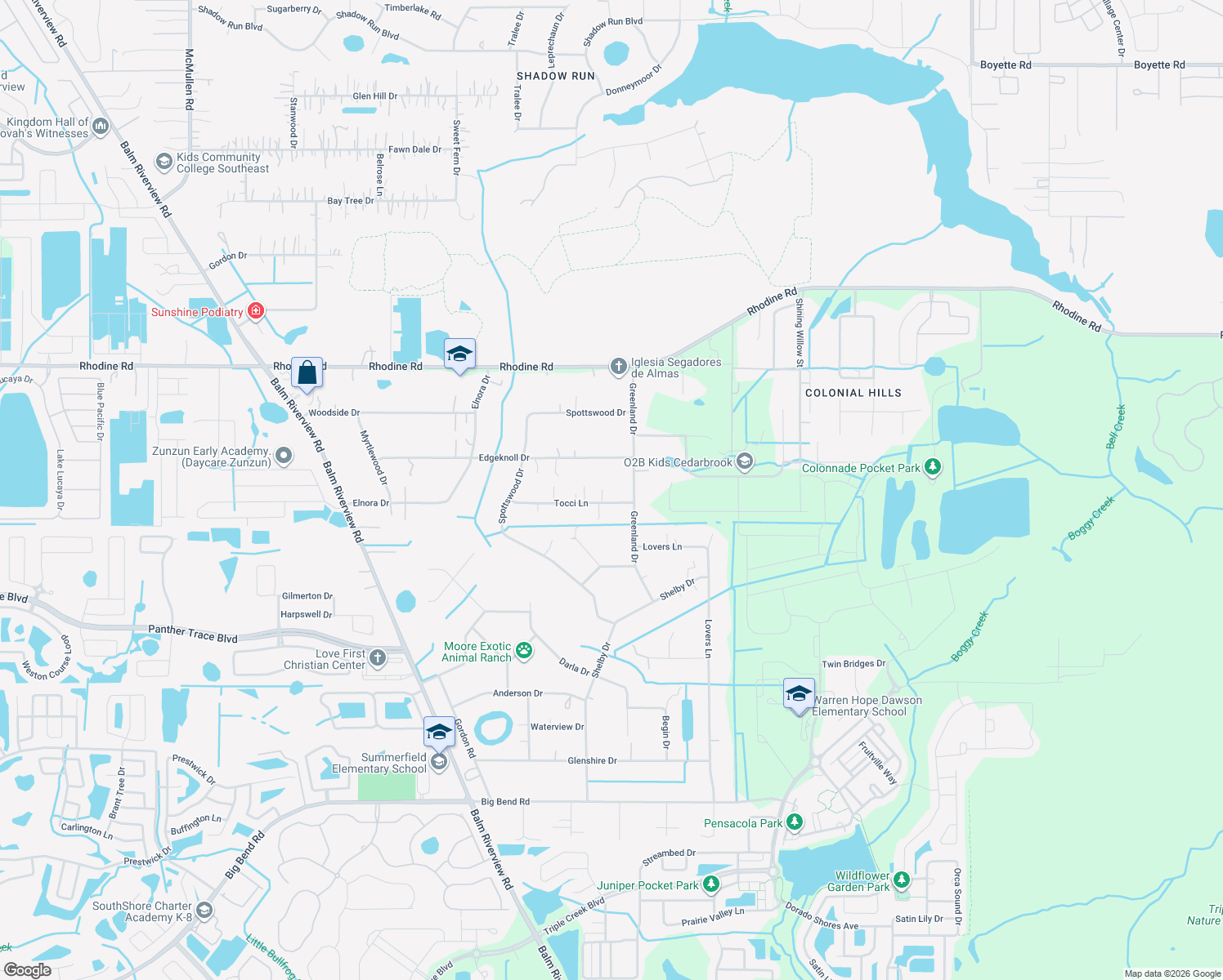 map of restaurants, bars, coffee shops, grocery stores, and more near 12510 Tocci Lane in Riverview