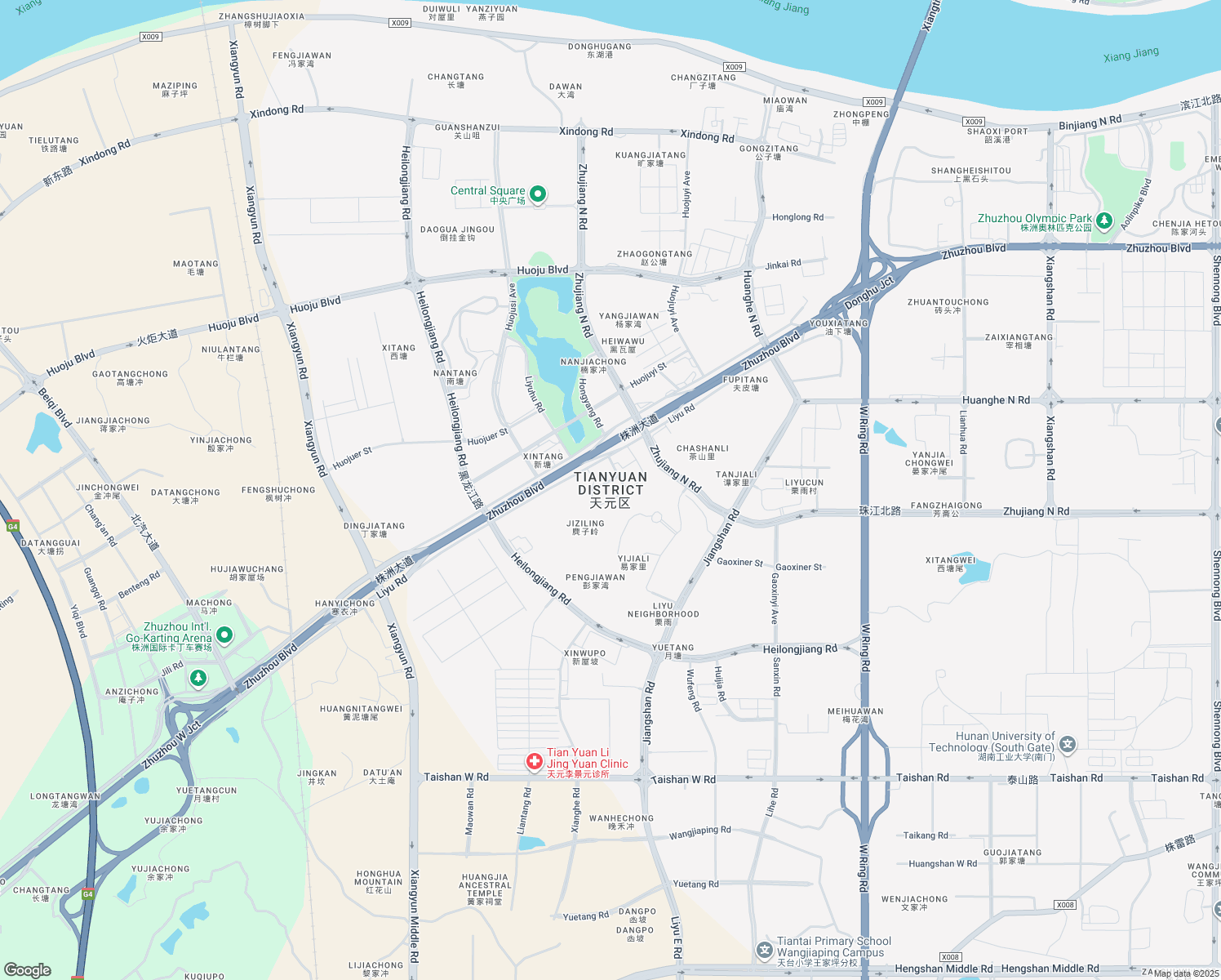 map of restaurants, bars, coffee shops, grocery stores, and more near 1 Zhu Zhou Da Dao in Zhu Zhou Shi