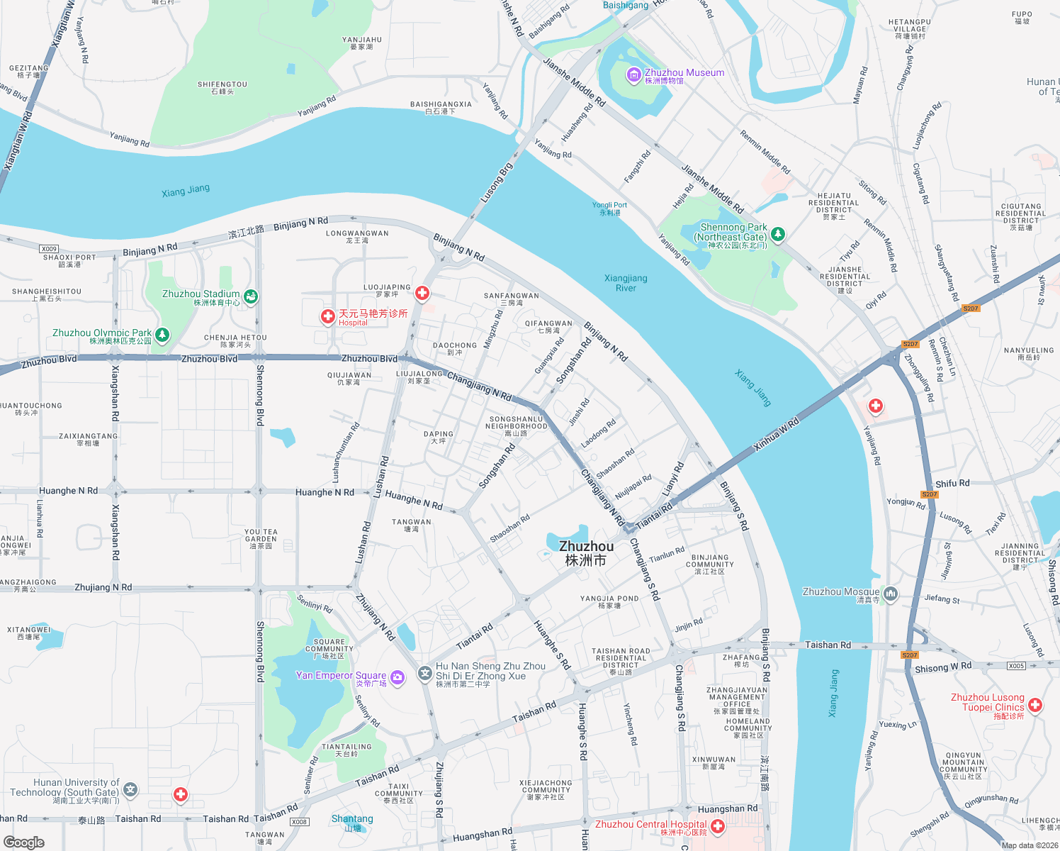 map of restaurants, bars, coffee shops, grocery stores, and more near Song Shan Lu in Zhu Zhou Shi