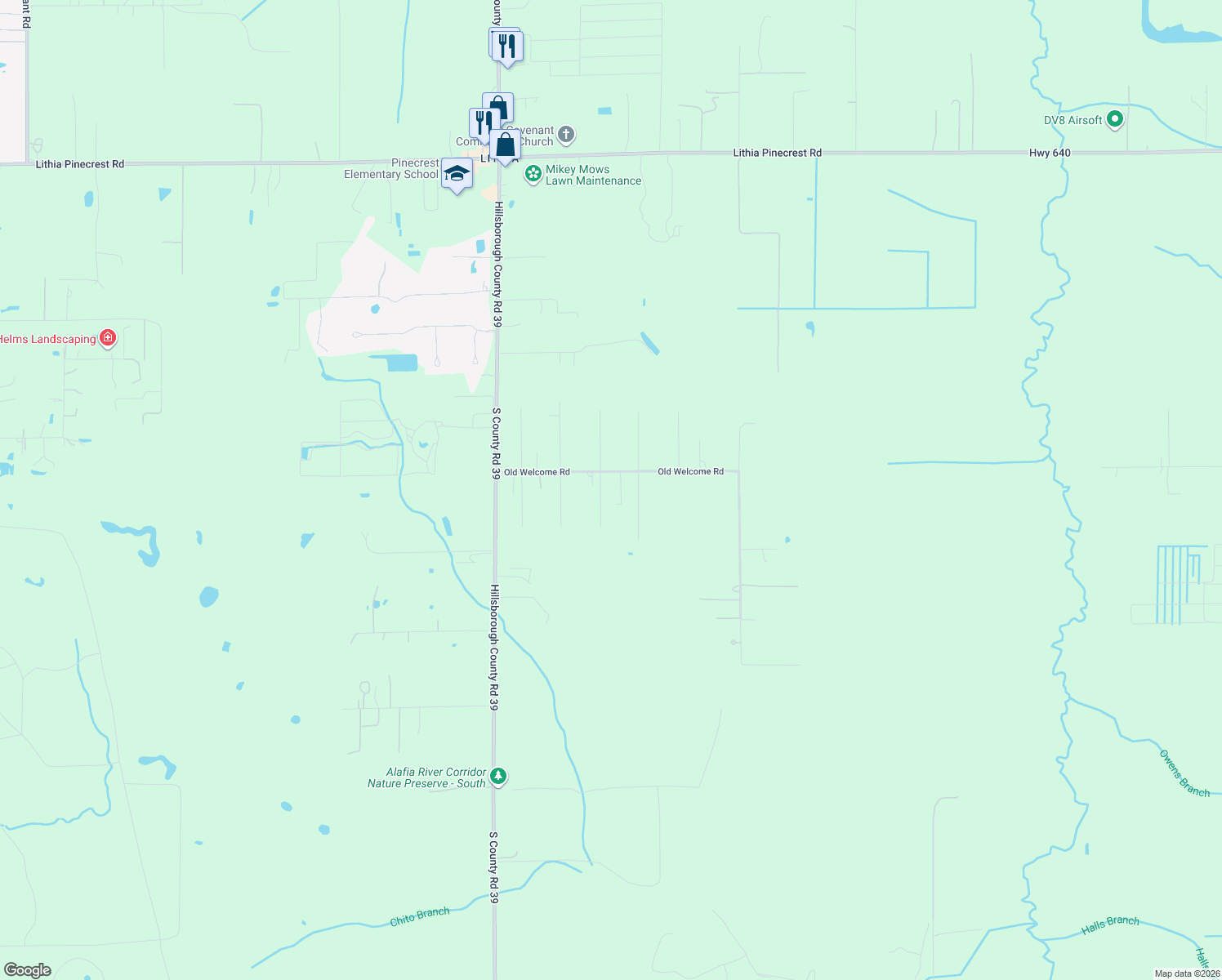map of restaurants, bars, coffee shops, grocery stores, and more near 349 Old Welcome Road in Lithia