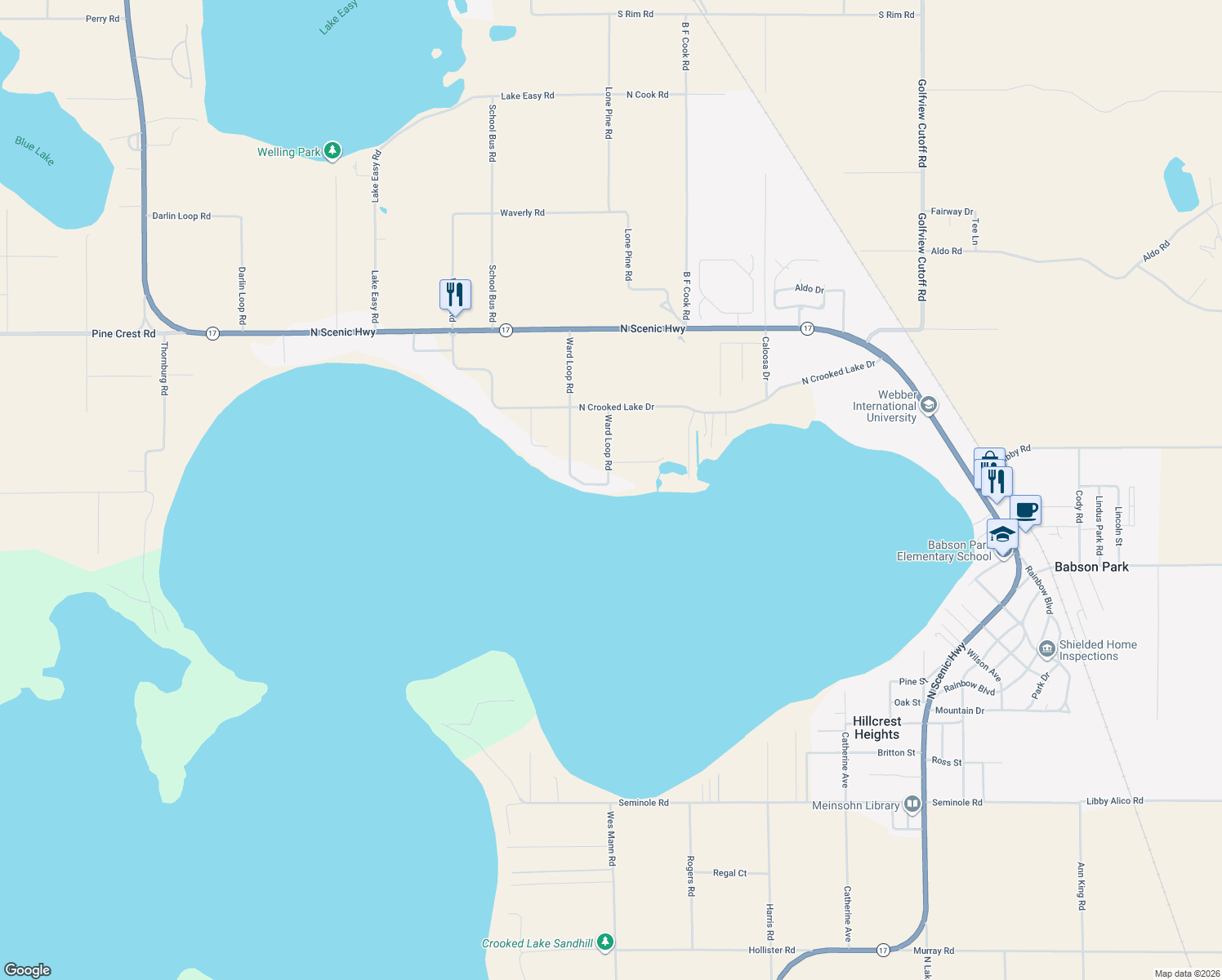map of restaurants, bars, coffee shops, grocery stores, and more near 1101 Ward Loop Road in Babson Park