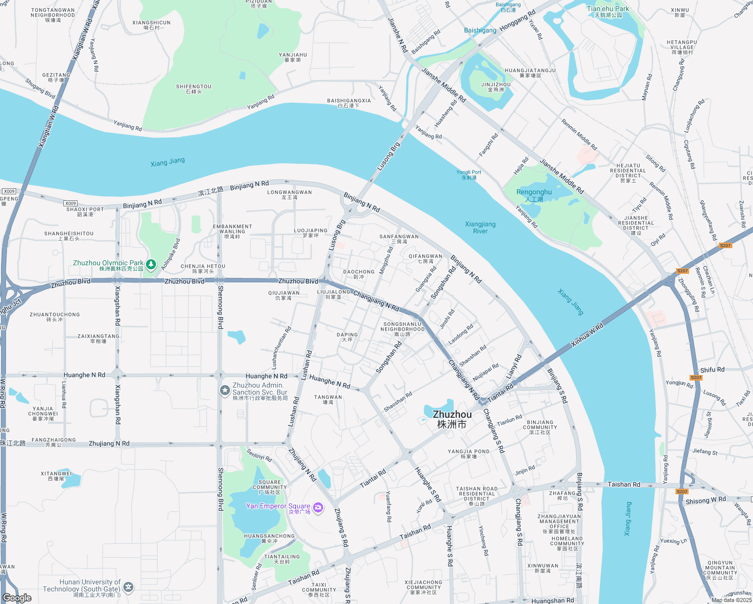 map of restaurants, bars, coffee shops, grocery stores, and more near Chang Jiang Bei Lu in Zhu Zhou Shi