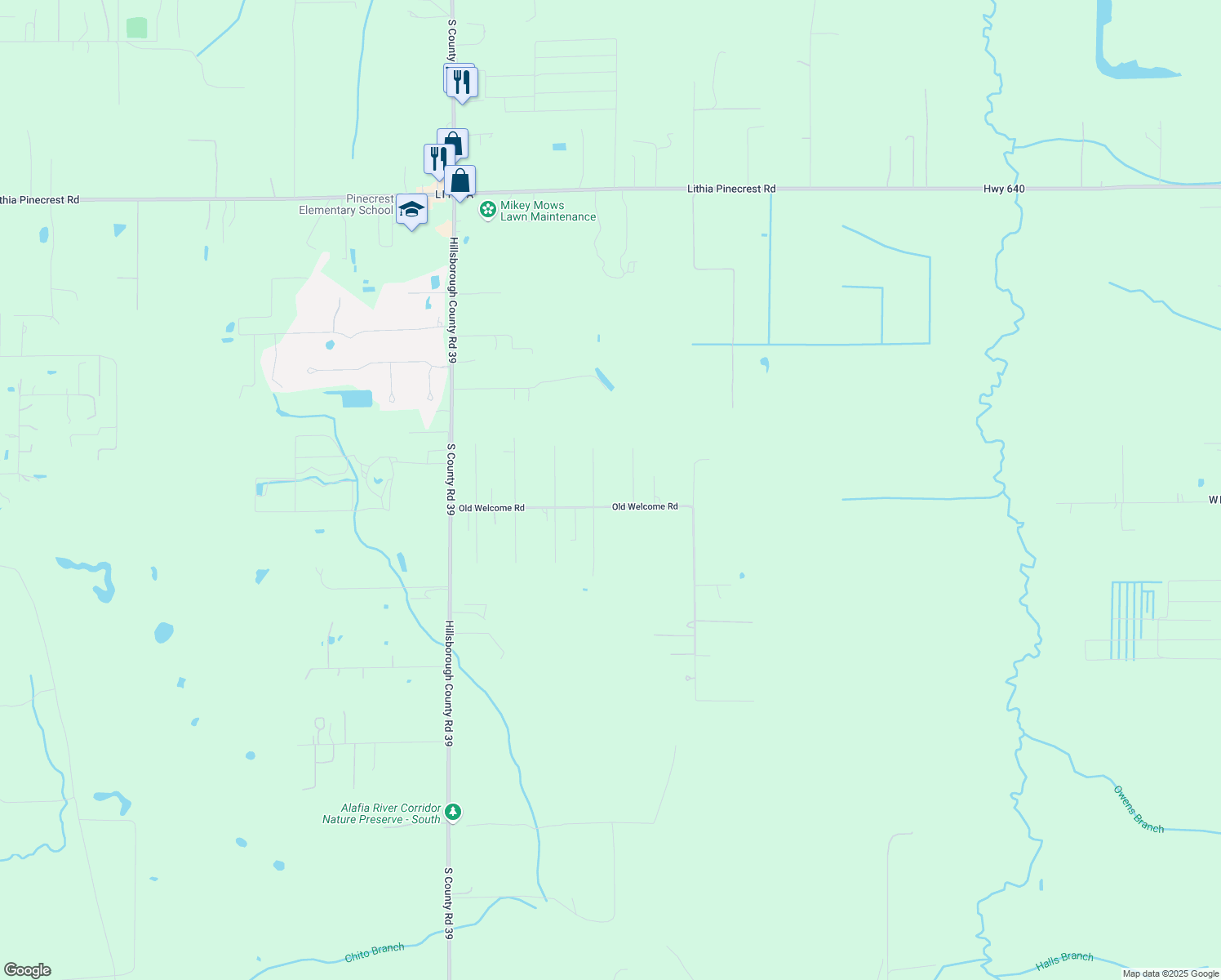 map of restaurants, bars, coffee shops, grocery stores, and more near 462 Old Welcome Road in Lithia