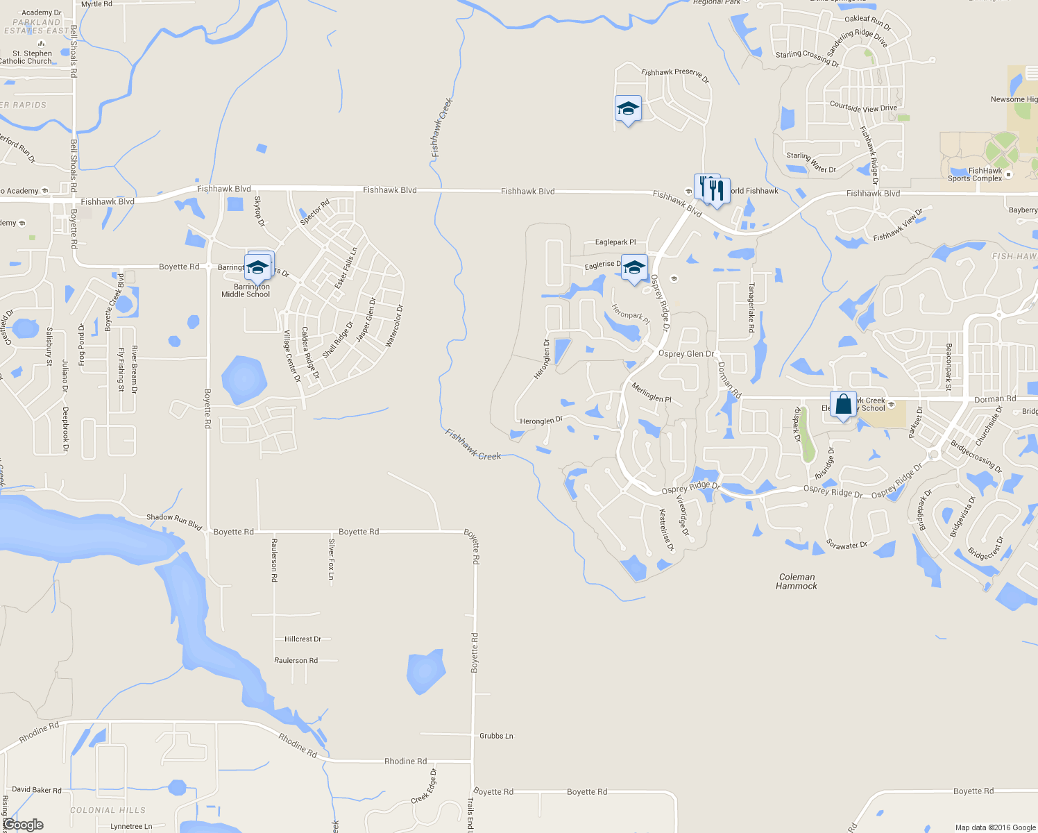 map of restaurants, bars, coffee shops, grocery stores, and more near 14809 Heronglen Drive in Lithia