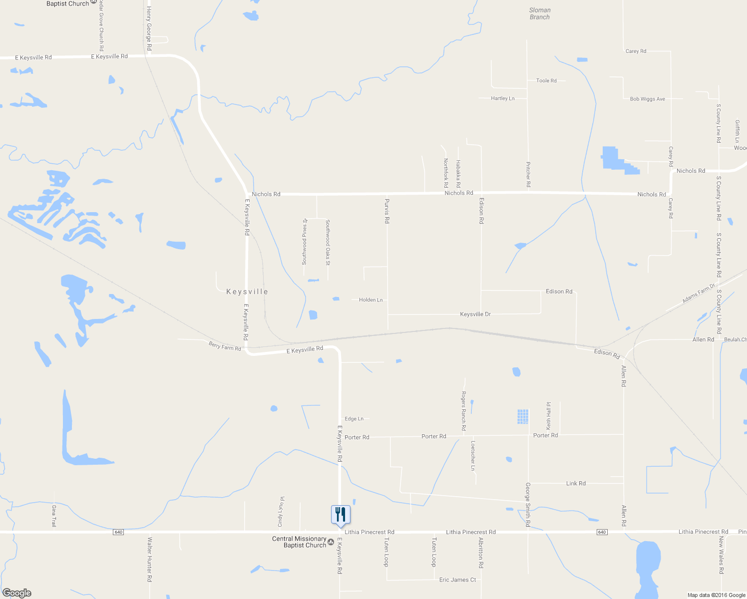 map of restaurants, bars, coffee shops, grocery stores, and more near 8707 Purvis Road in Lithia