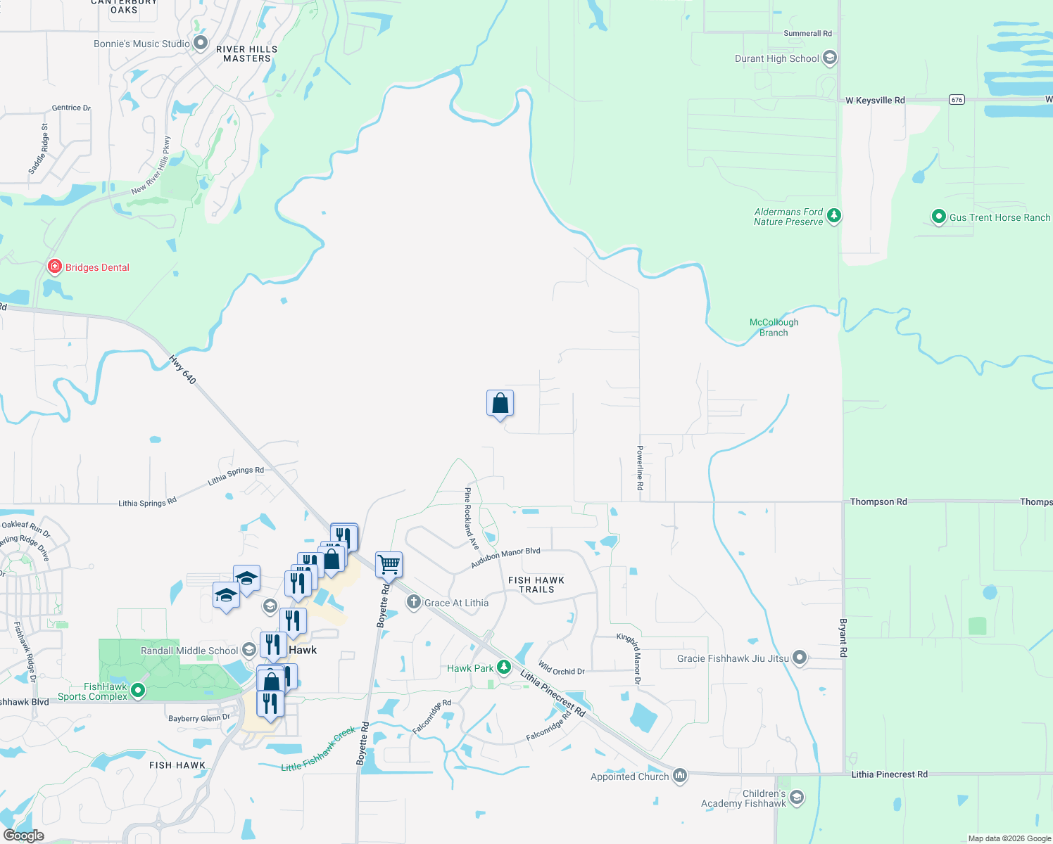 map of restaurants, bars, coffee shops, grocery stores, and more near 2216 Hinton Ranch Road in Lithia