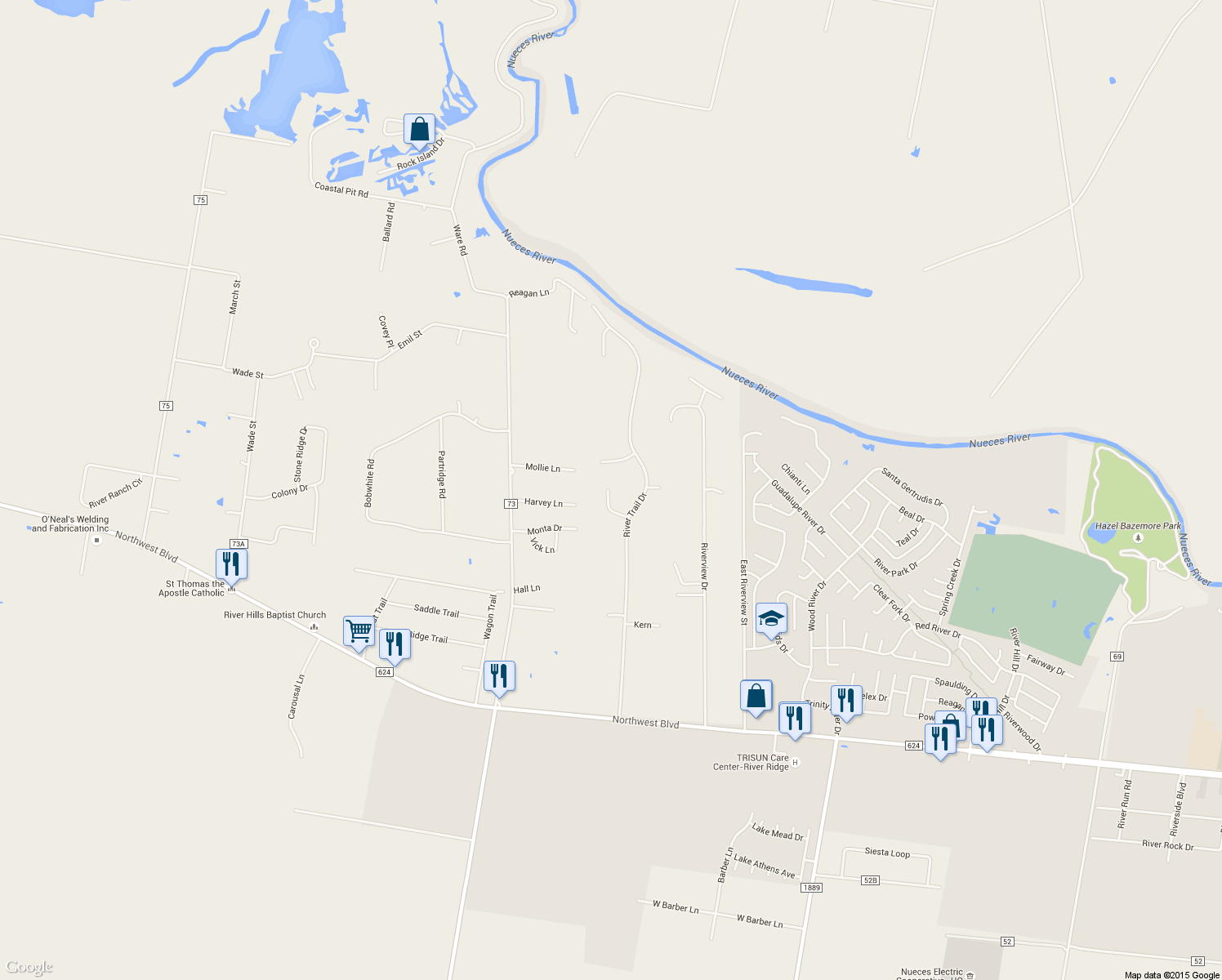 map of restaurants, bars, coffee shops, grocery stores, and more near 5452 Aikens Way in Robstown