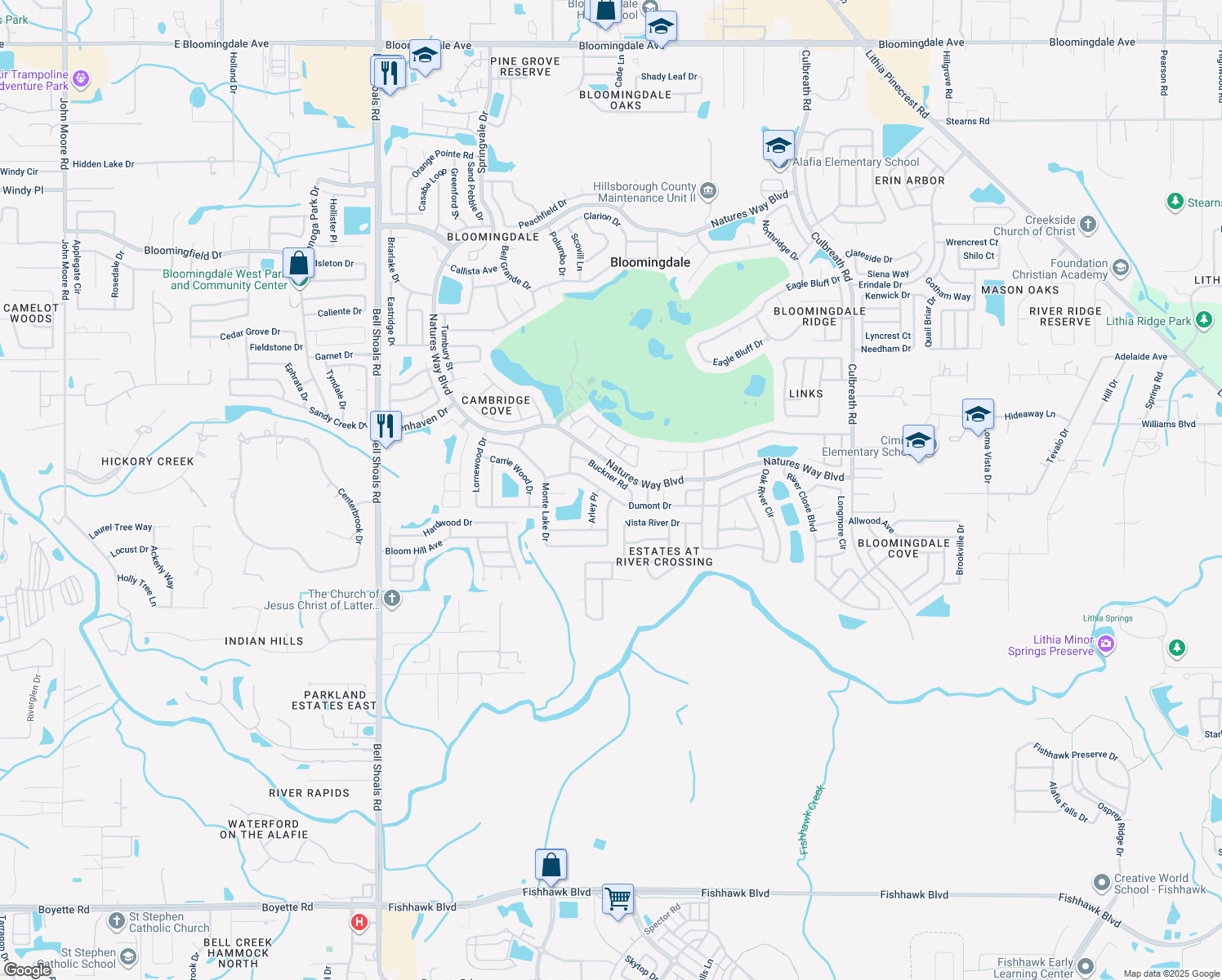 map of restaurants, bars, coffee shops, grocery stores, and more near 1428 Dumont Drive in Valrico
