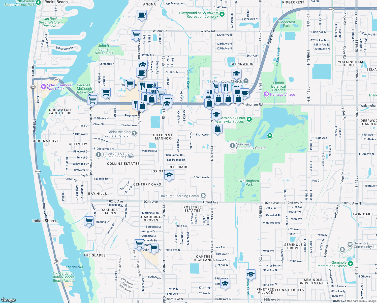map of restaurants, bars, coffee shops, grocery stores, and more near 13388 Sorrento Dr in Largo