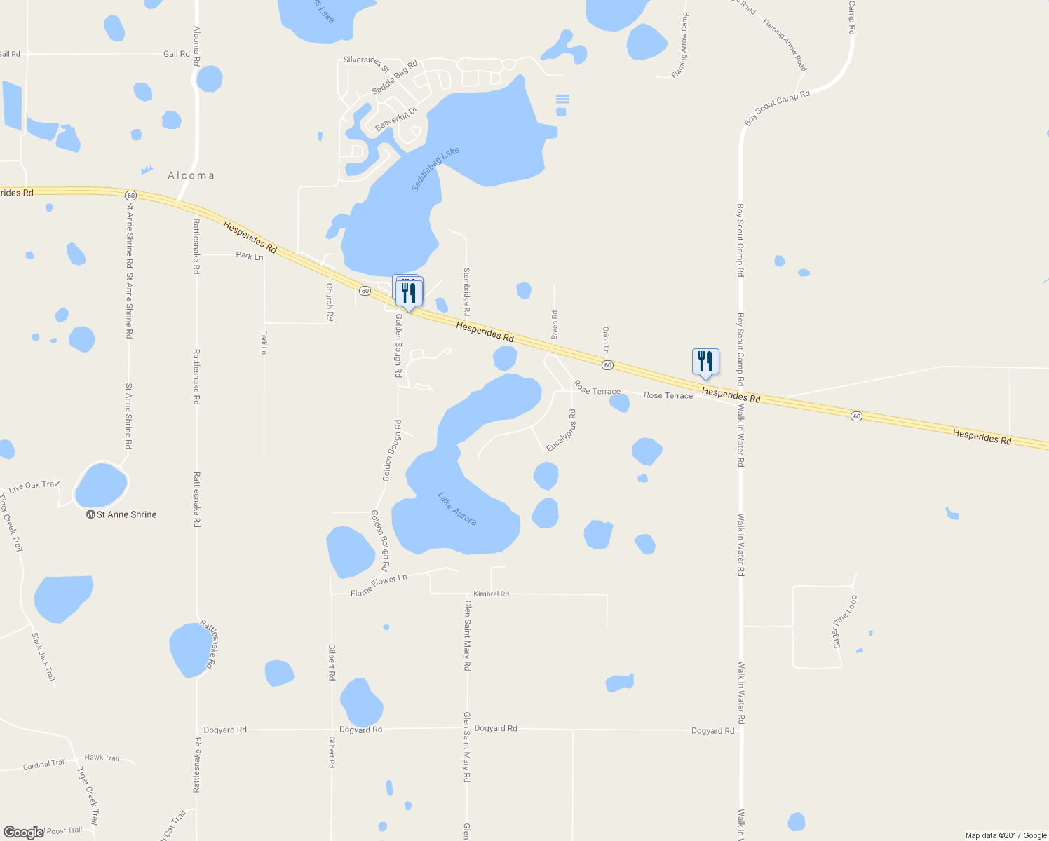 map of restaurants, bars, coffee shops, grocery stores, and more near 400 Acacia Walk in Lake Wales