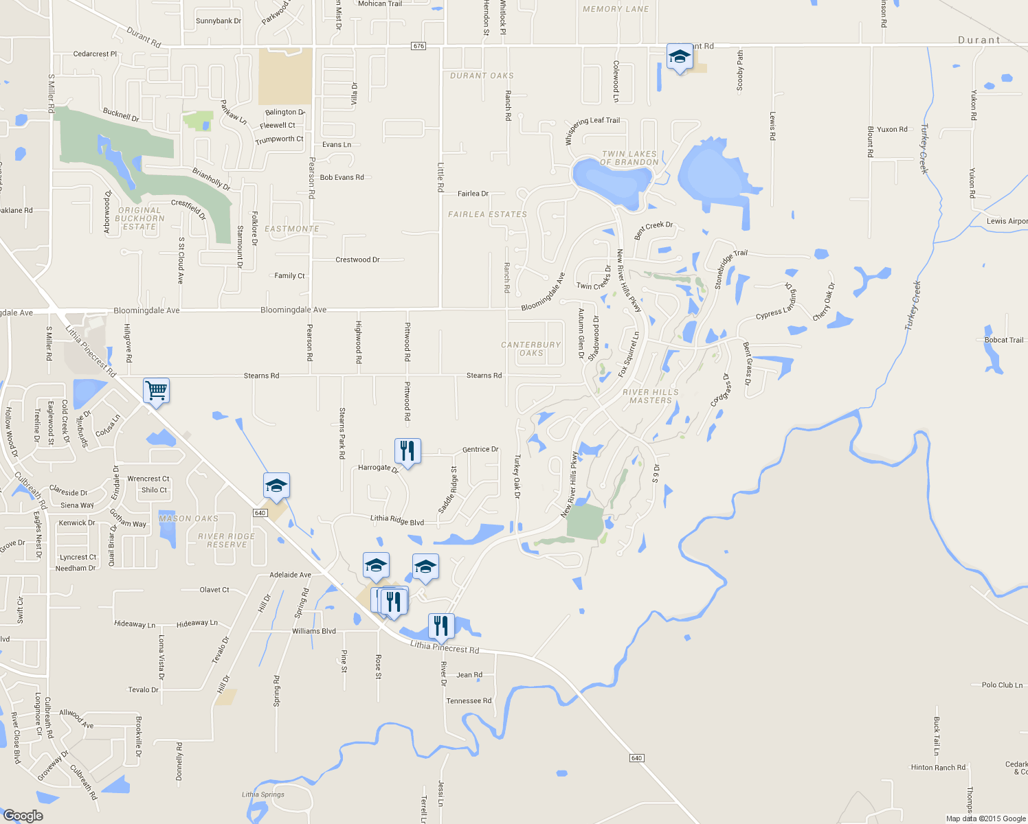 map of restaurants, bars, coffee shops, grocery stores, and more near 4902 Willow Ridge Terrace in Valrico