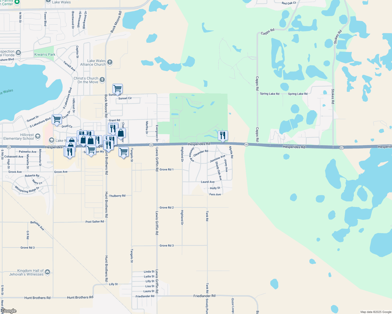 map of restaurants, bars, coffee shops, grocery stores, and more near 1839 Oleander Road in Lake Wales